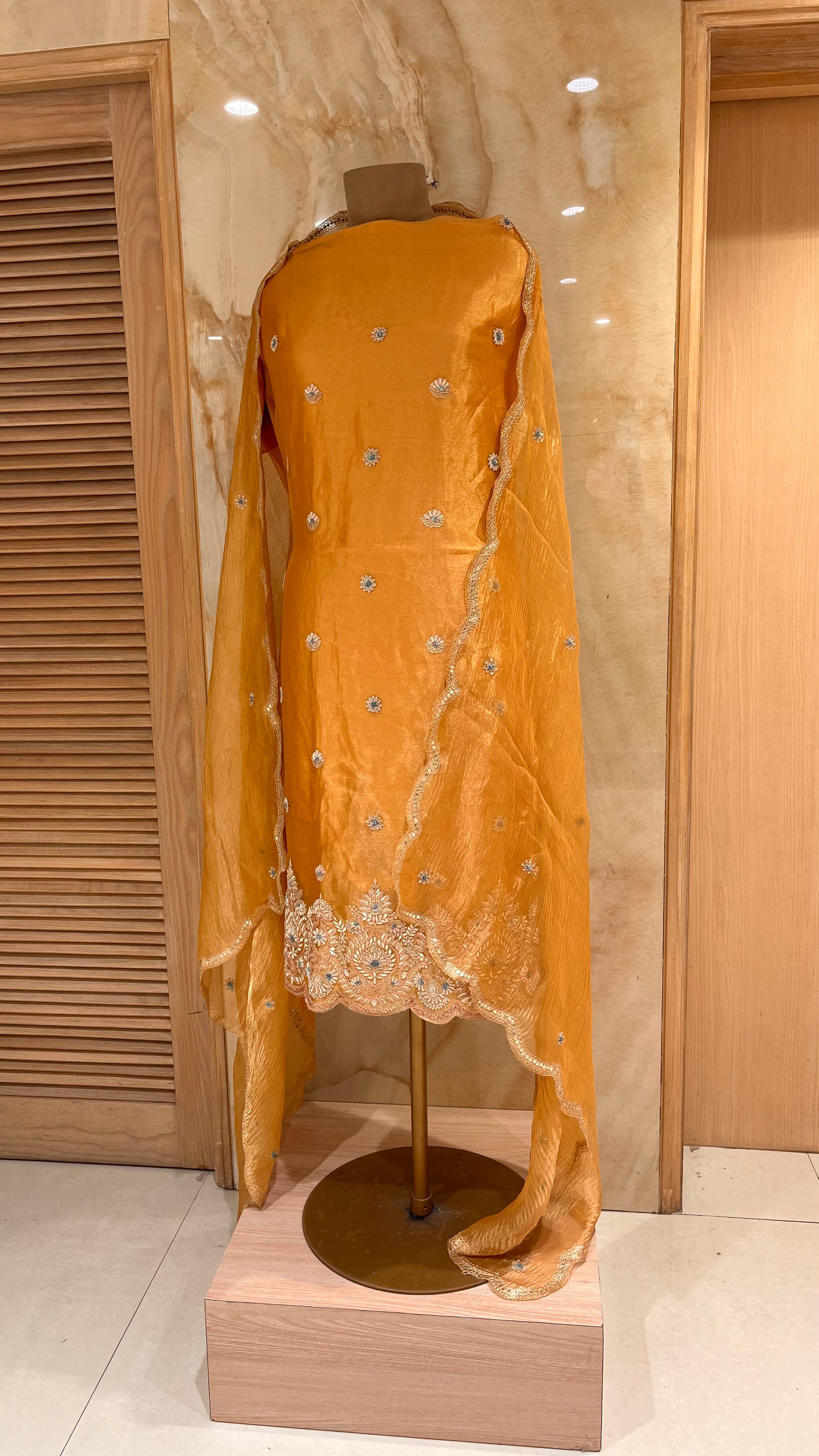 VIBRANT ORANGE EMBROIDERED UNSTITCHED SUIT SET