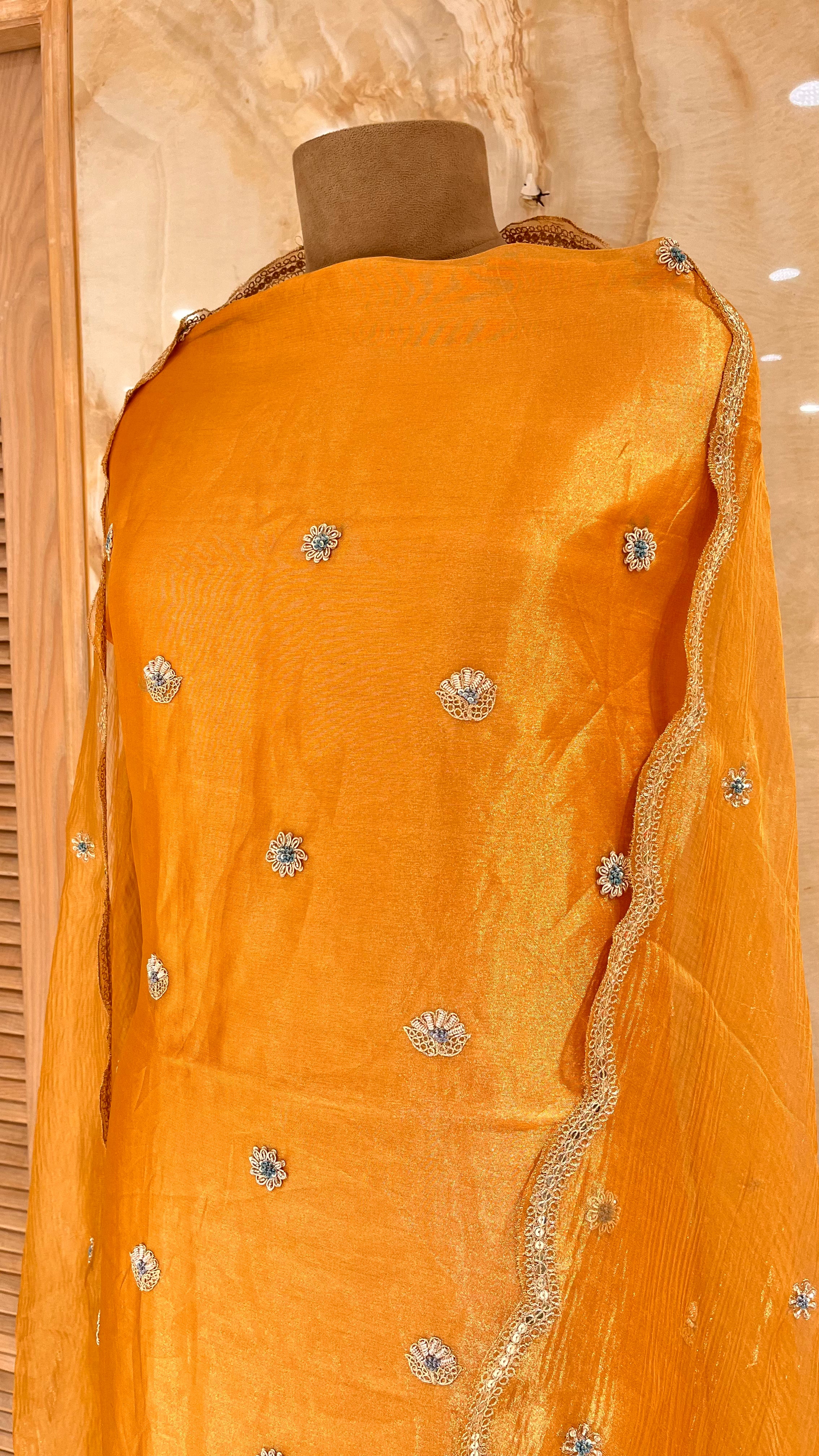 VIBRANT ORANGE EMBROIDERED UNSTITCHED SUIT SET