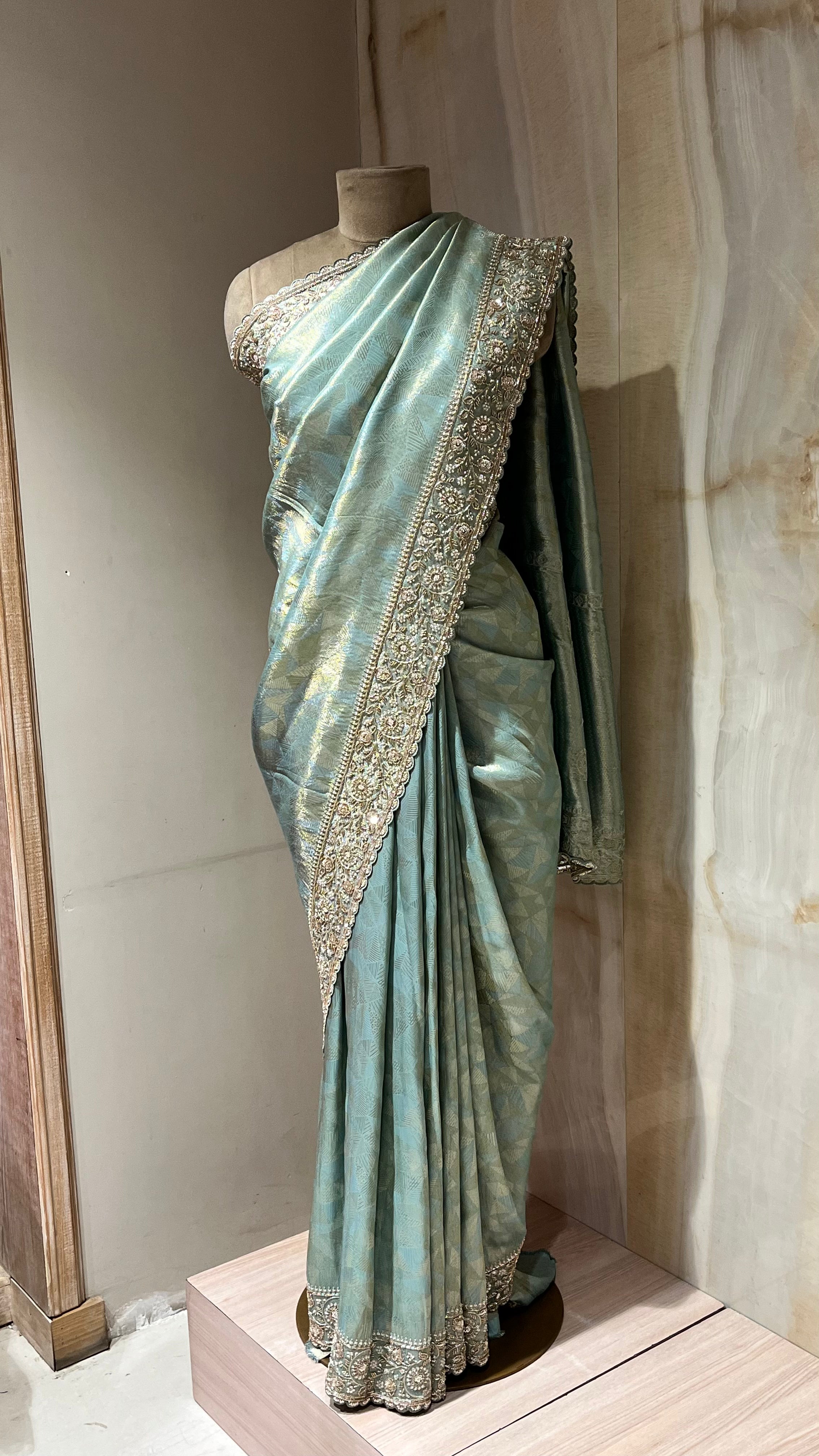 SEA GREEN EMBELLISHED SAREE