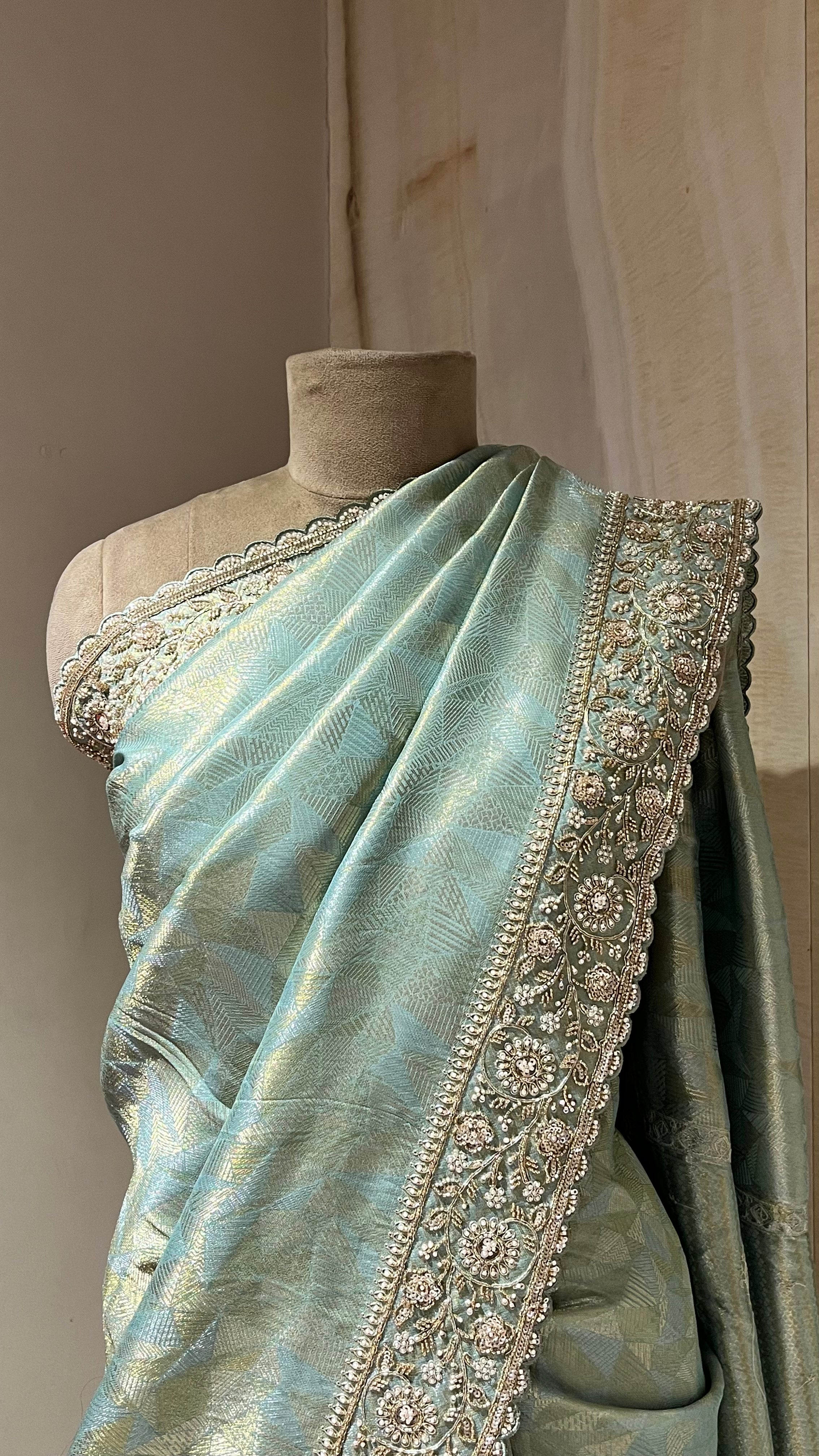 SEA GREEN EMBELLISHED SAREE