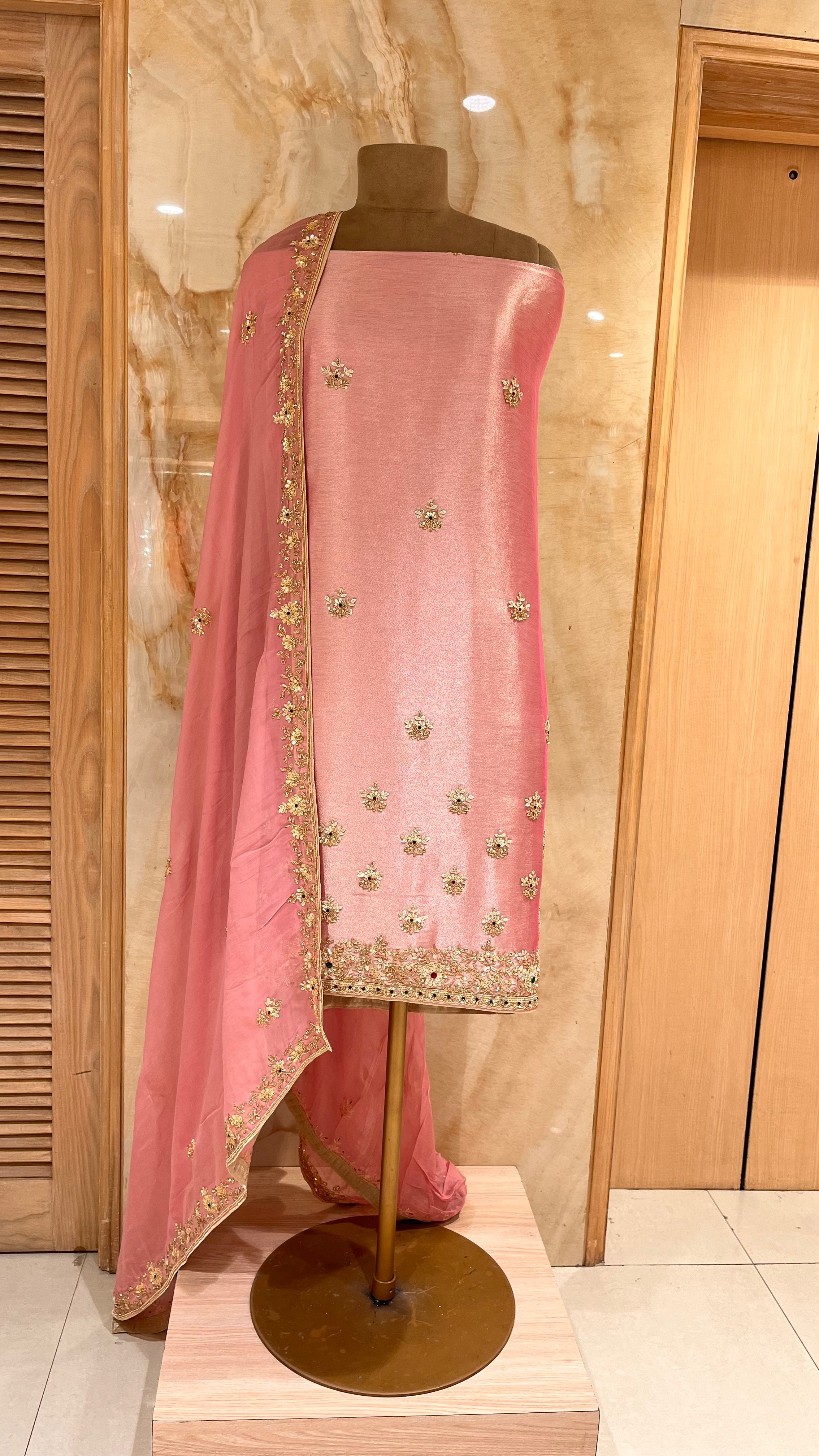 BLUSH PINK EMBROIDERED UNSTITCHED SUIT SET