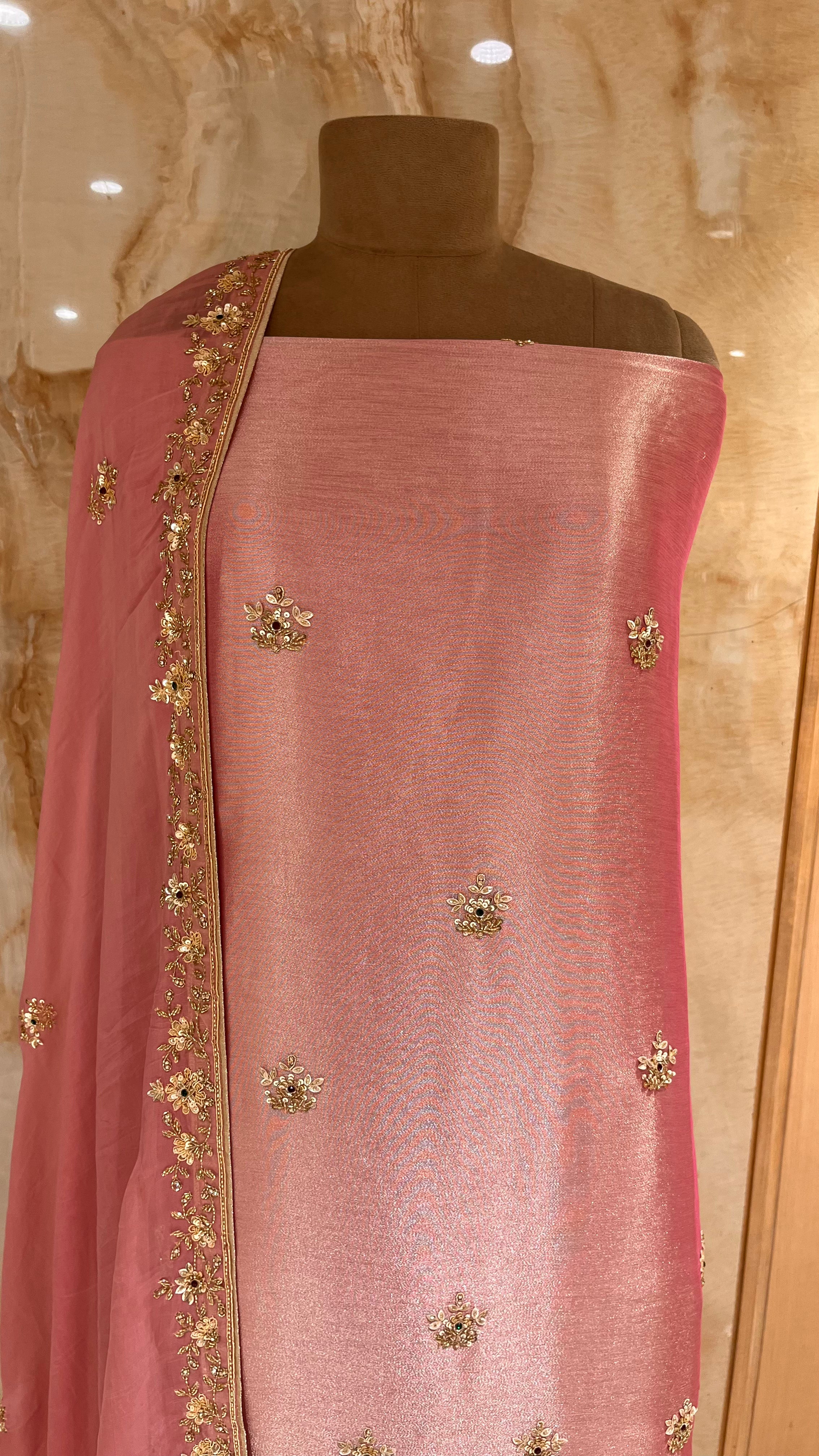 BLUSH PINK EMBROIDERED UNSTITCHED SUIT SET