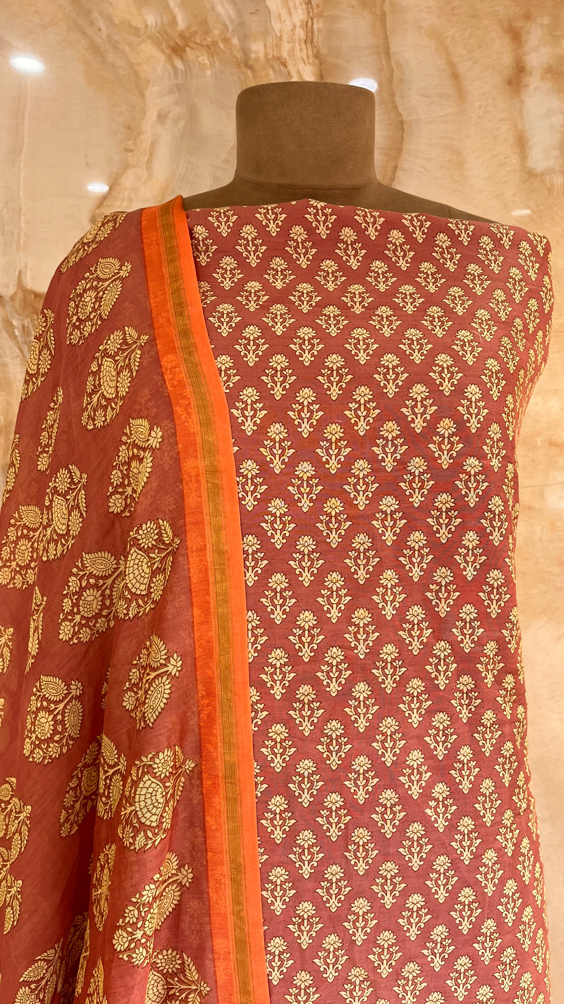 ELEGANT RUST BROWN UNSTITCHED SUIT SET
