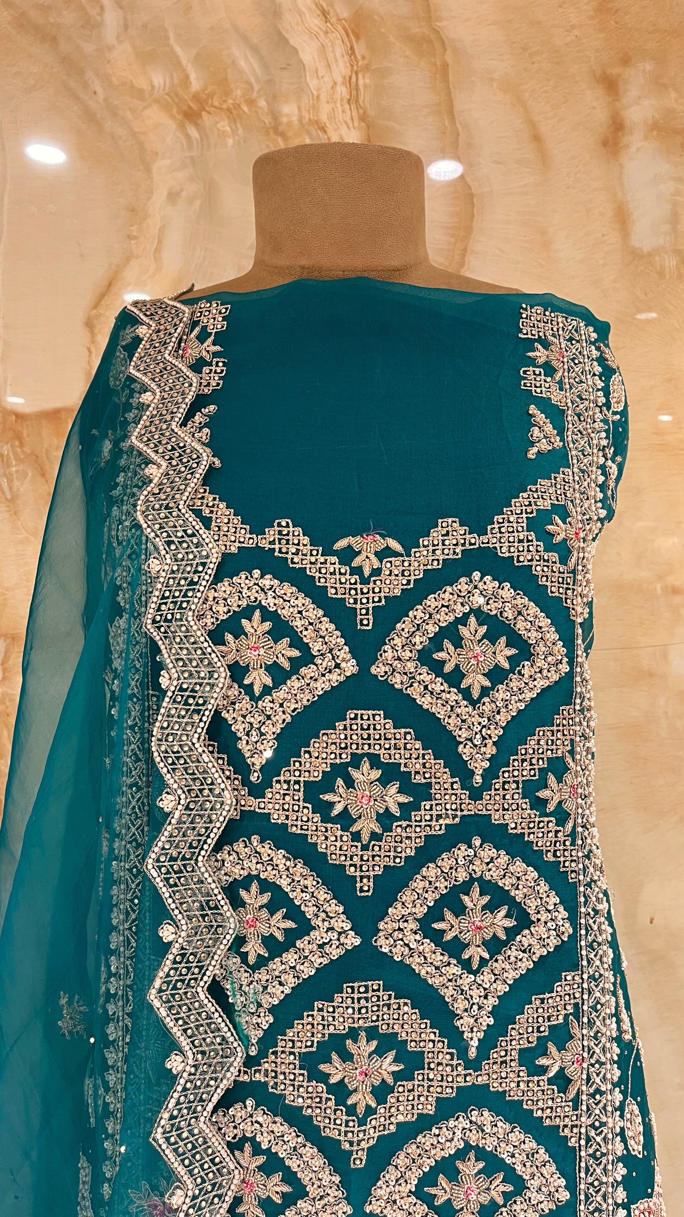 ELEGANT TEAL GREEN UNSTITCHED SUIT SET