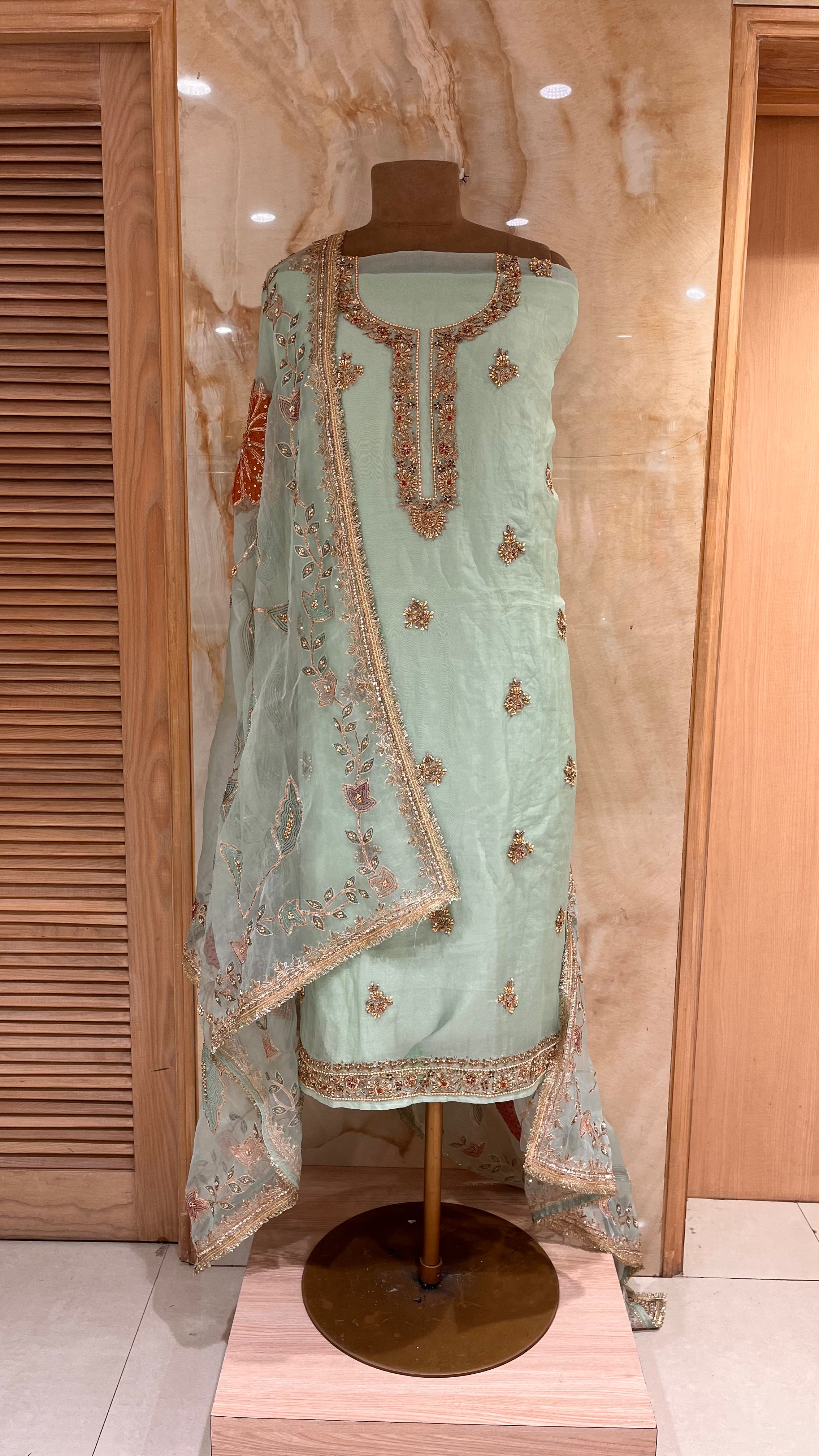 ELEGANT MINT GREEN UNSTITCHED SUIT SET