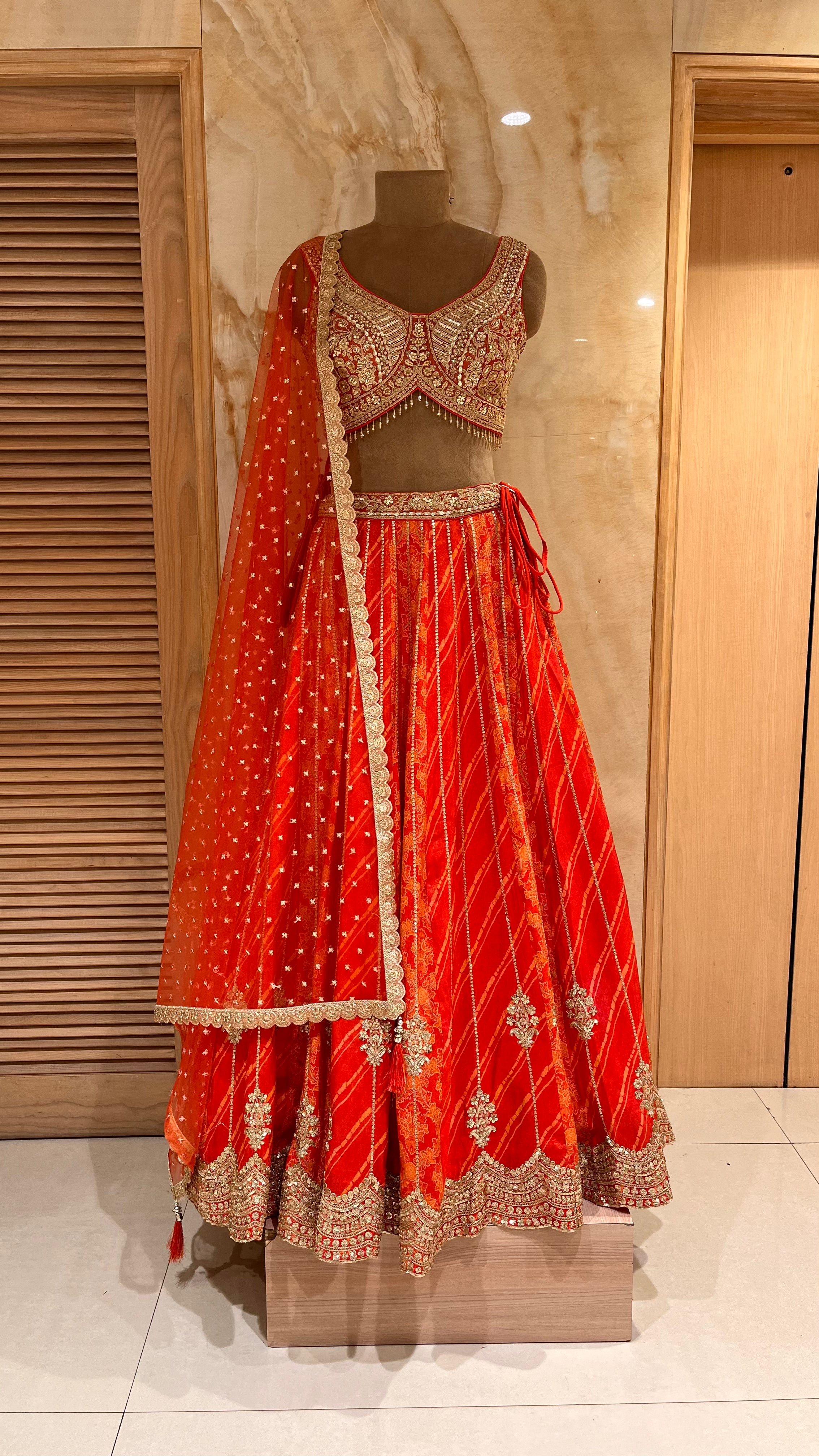 VIBRANT ORANGE & GOLD EMBROIDERED LEHENGA SET