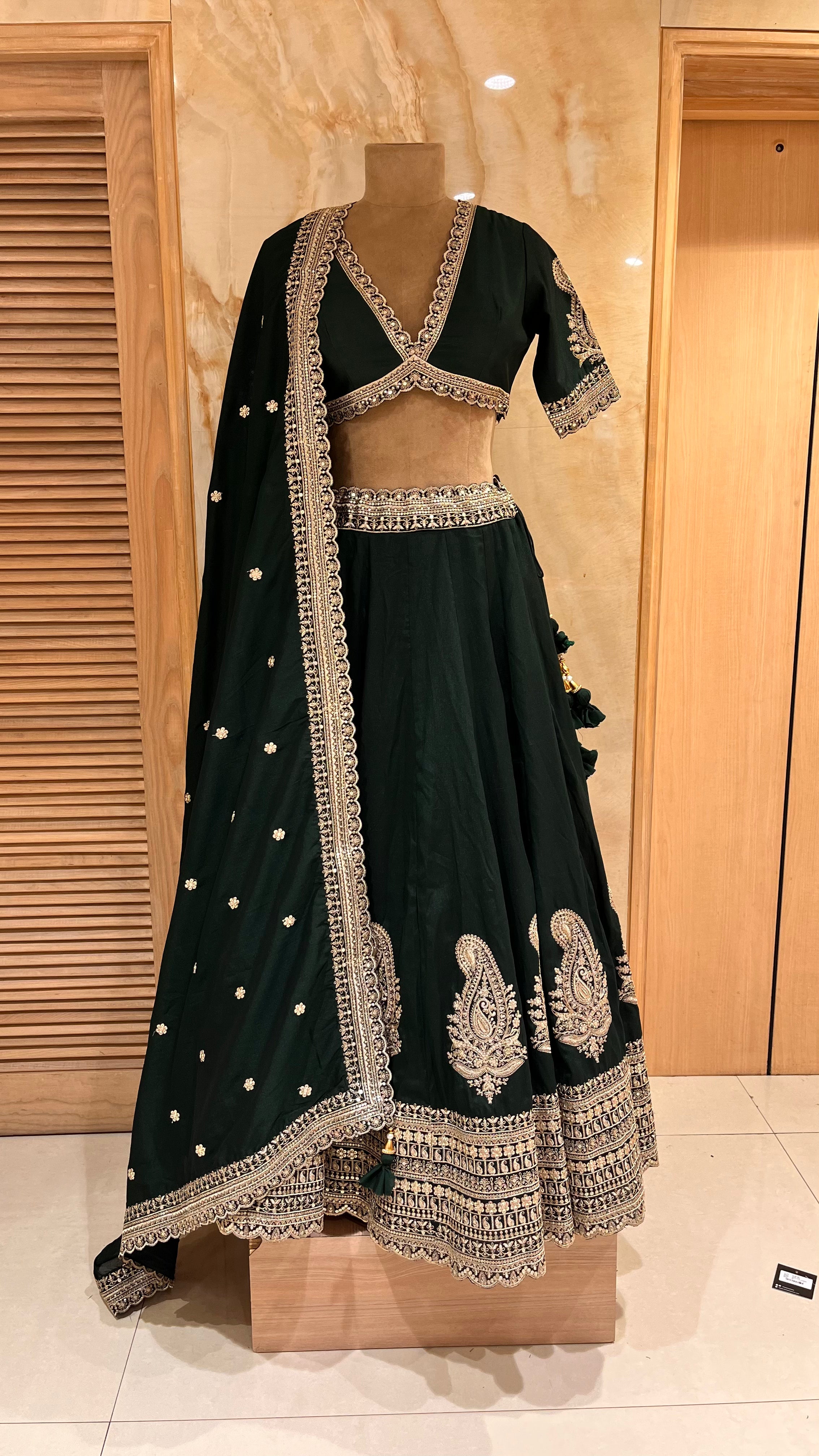ELEGANT GREEN & GOLD EMBROIDERED LEHENGA SET