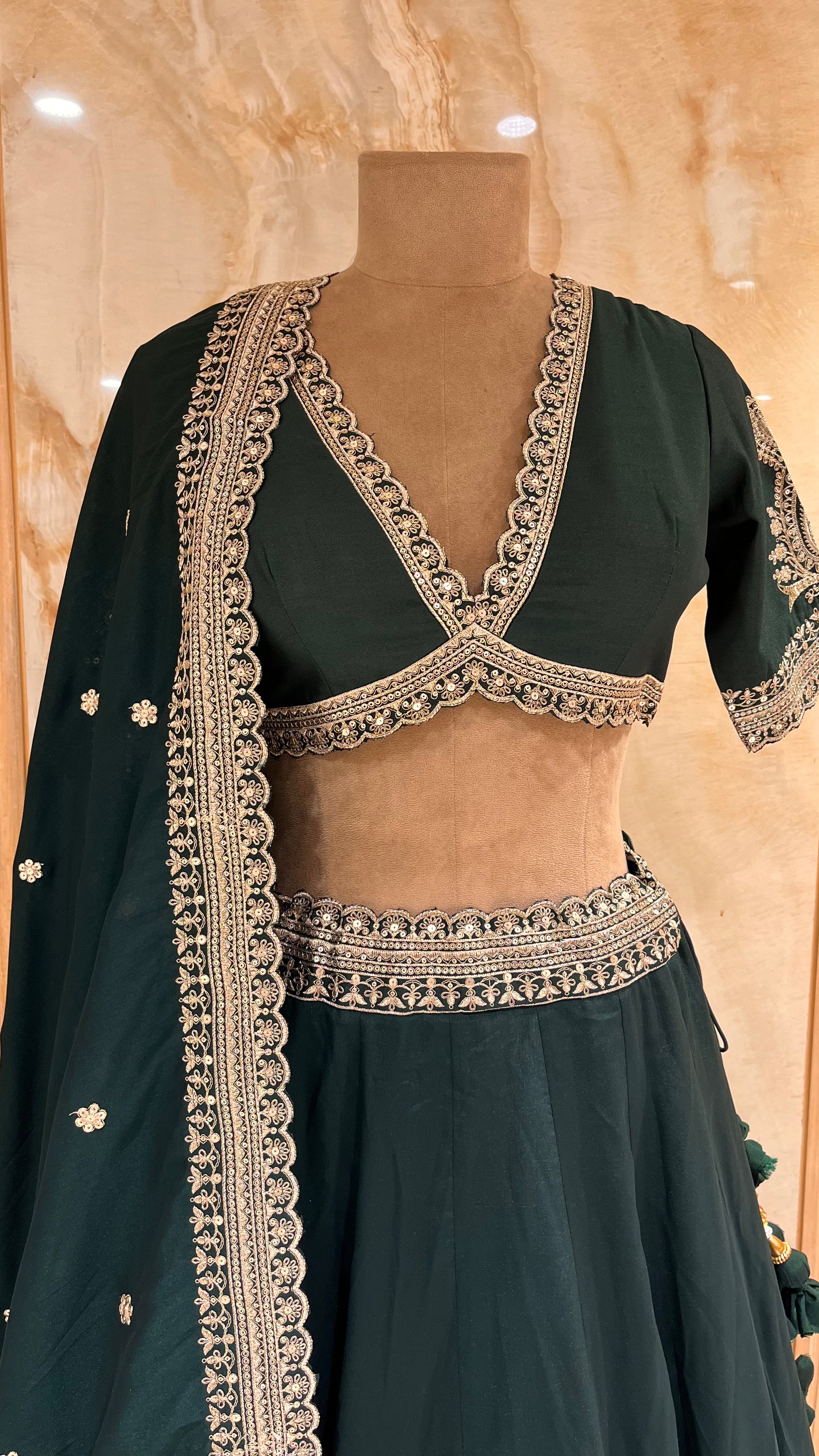 ELEGANT GREEN & GOLD EMBROIDERED LEHENGA SET