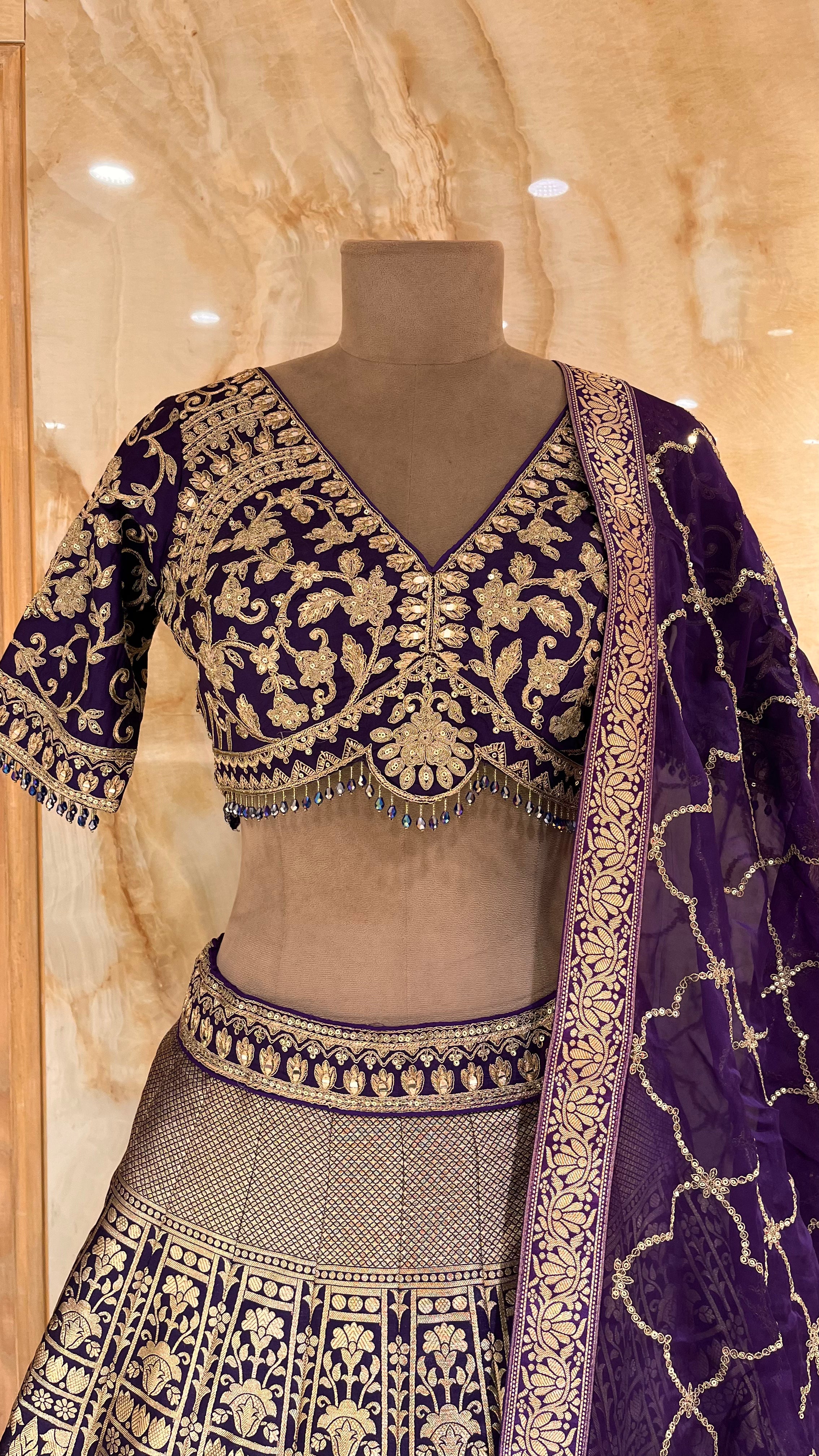 ROYAL PURPLE HEAVY EMBROIDERED LEHENGA SET