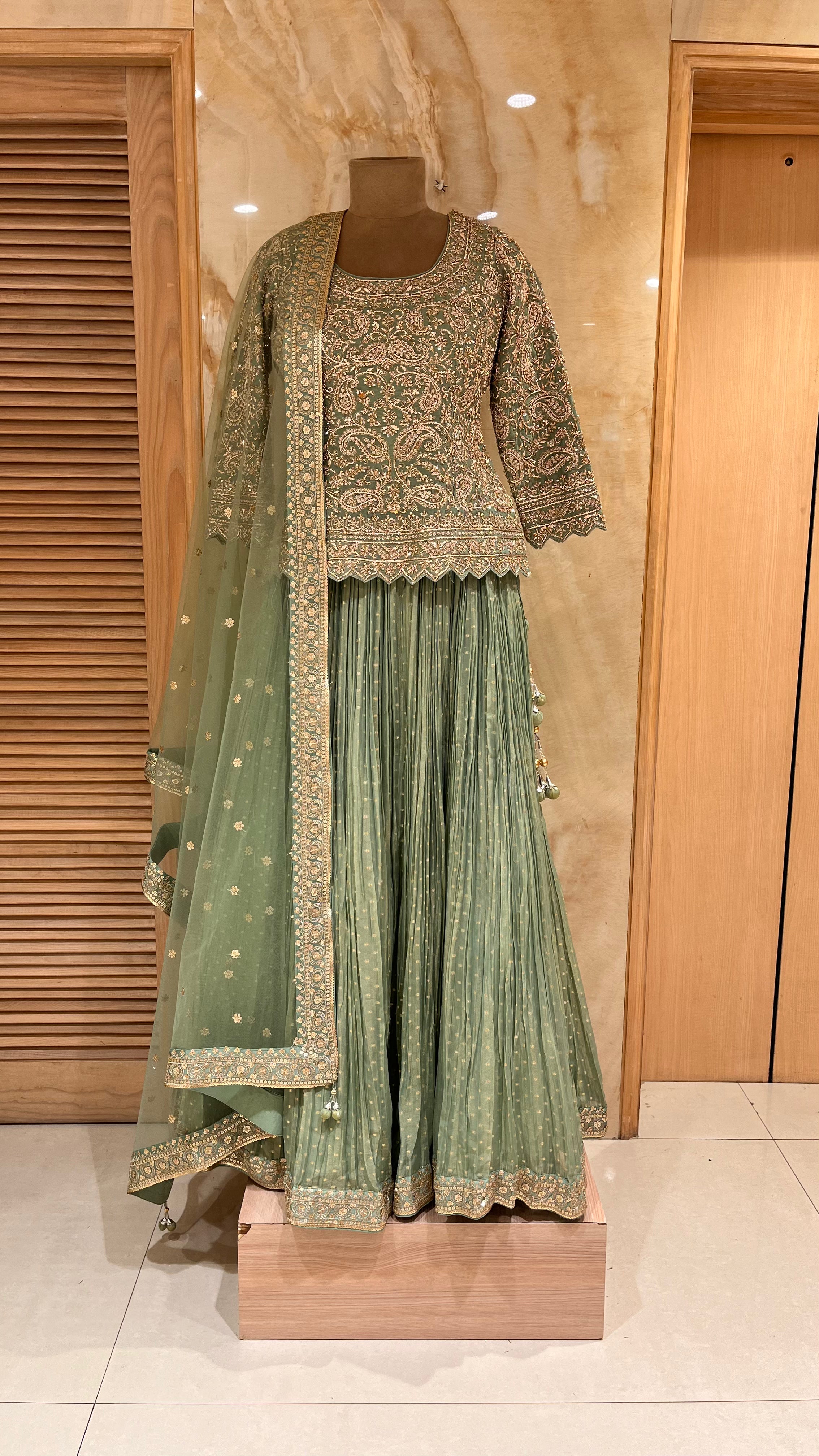 ELEGANT SAGE GREEN EMBROIDERED LEHENGA SET