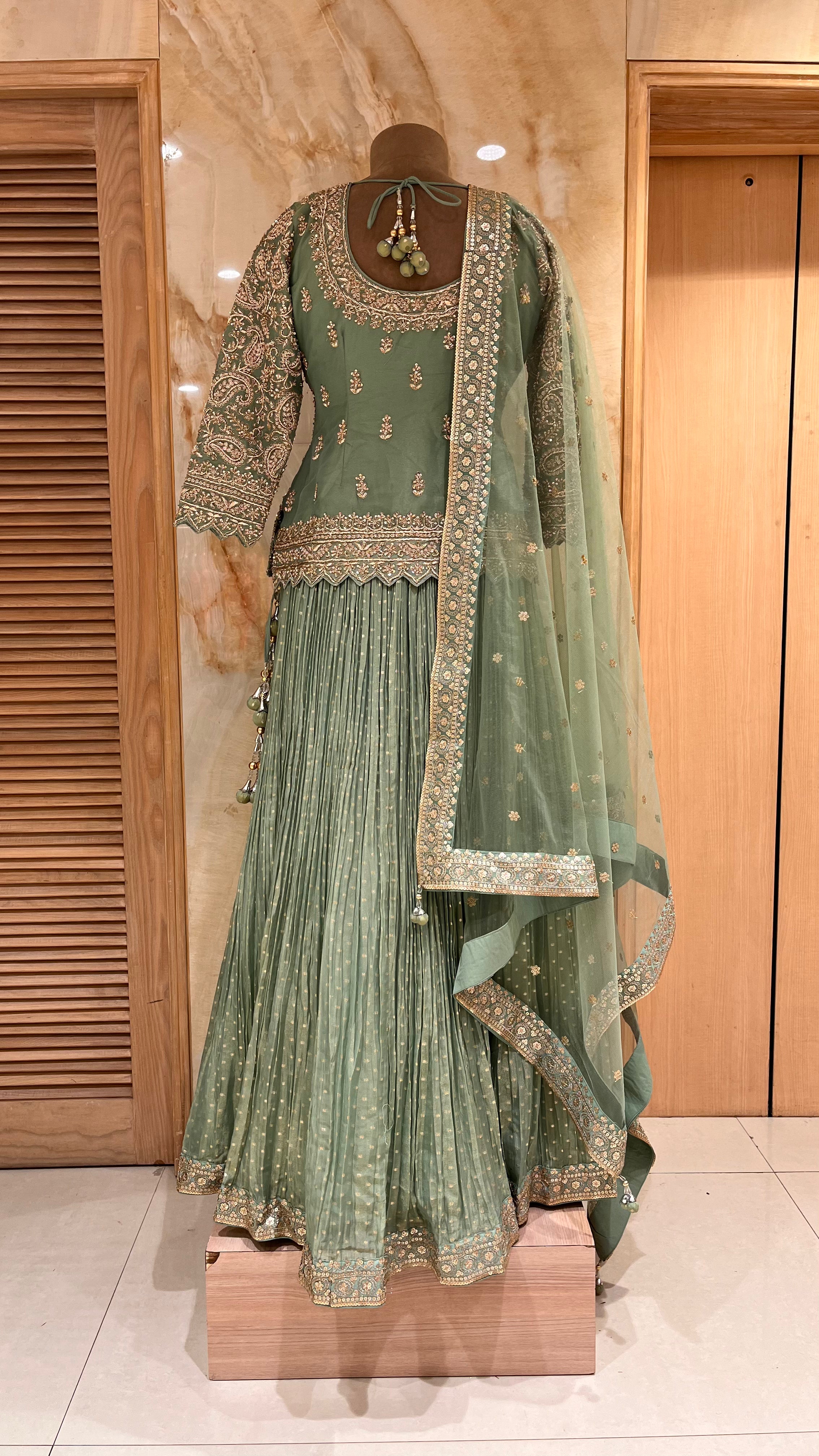 ELEGANT SAGE GREEN EMBROIDERED LEHENGA SET