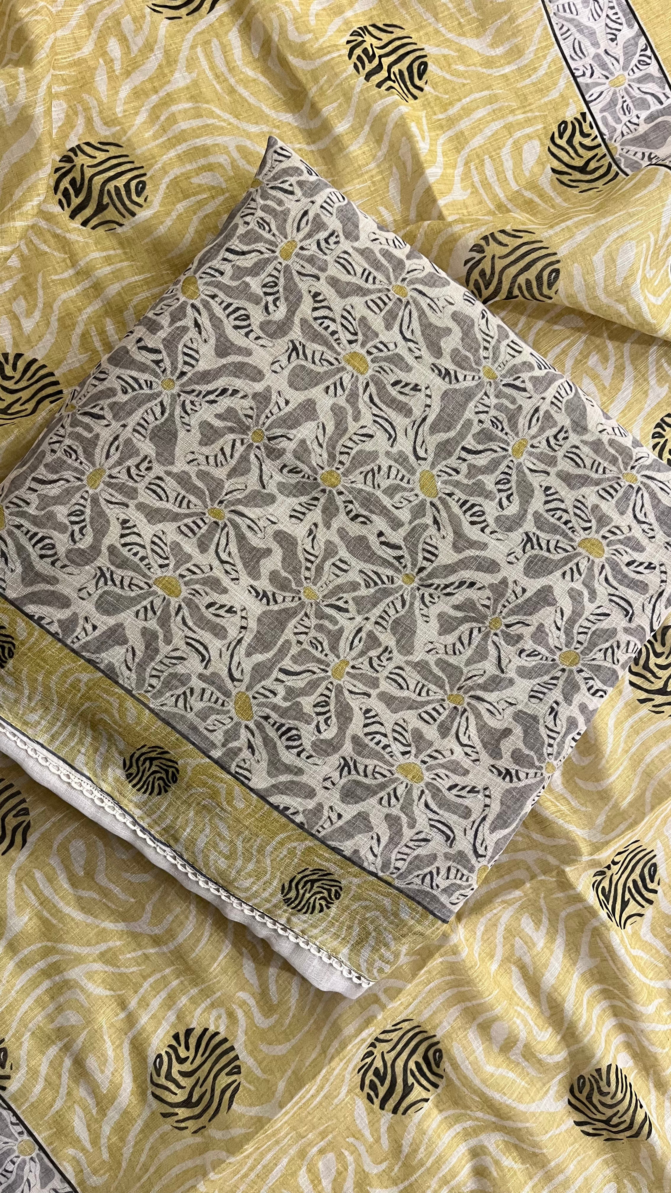 MUSTARD ABSTRACT PRINTED UNSTITCHED SUIT