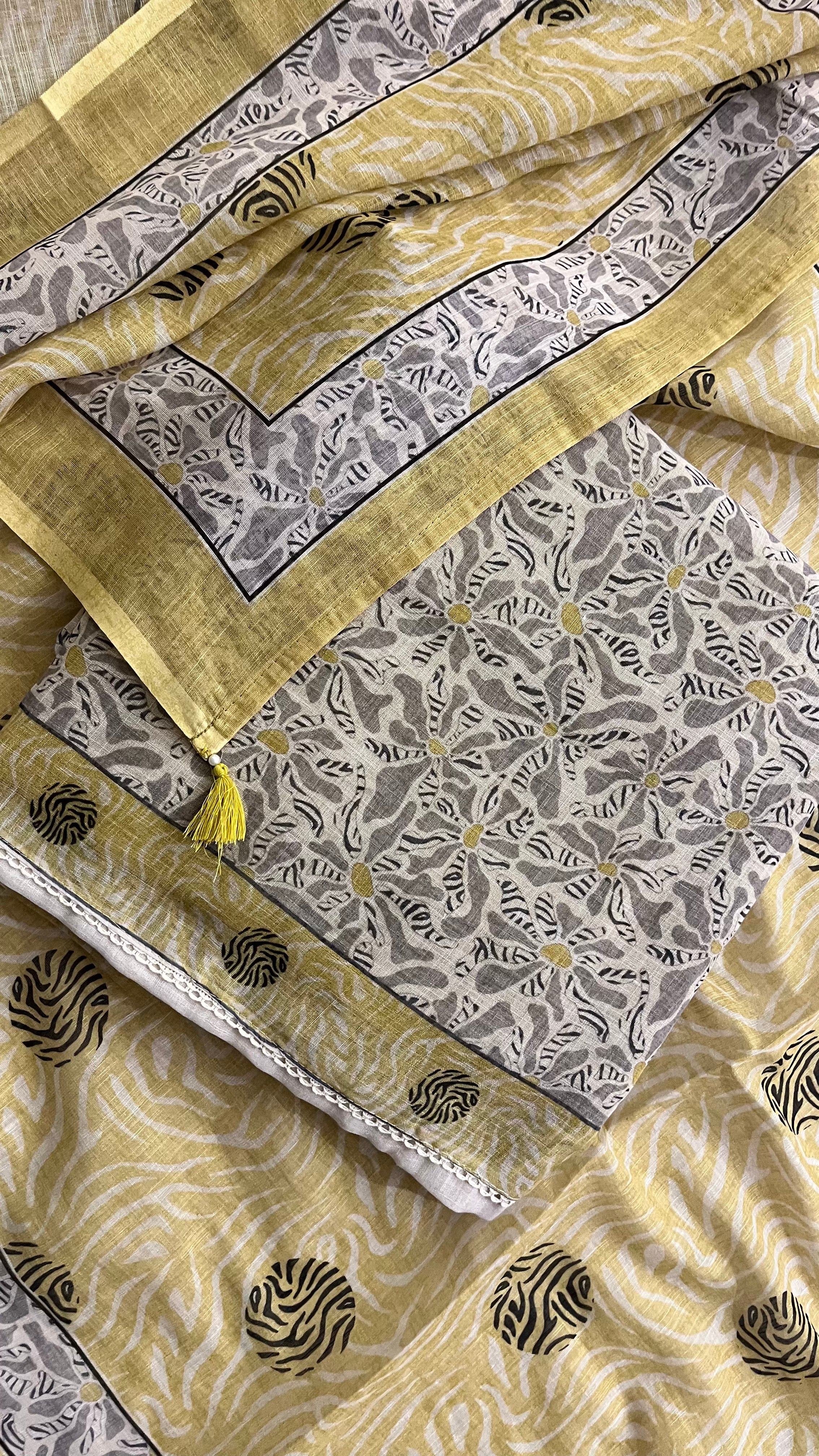 MUSTARD ABSTRACT PRINTED UNSTITCHED SUIT