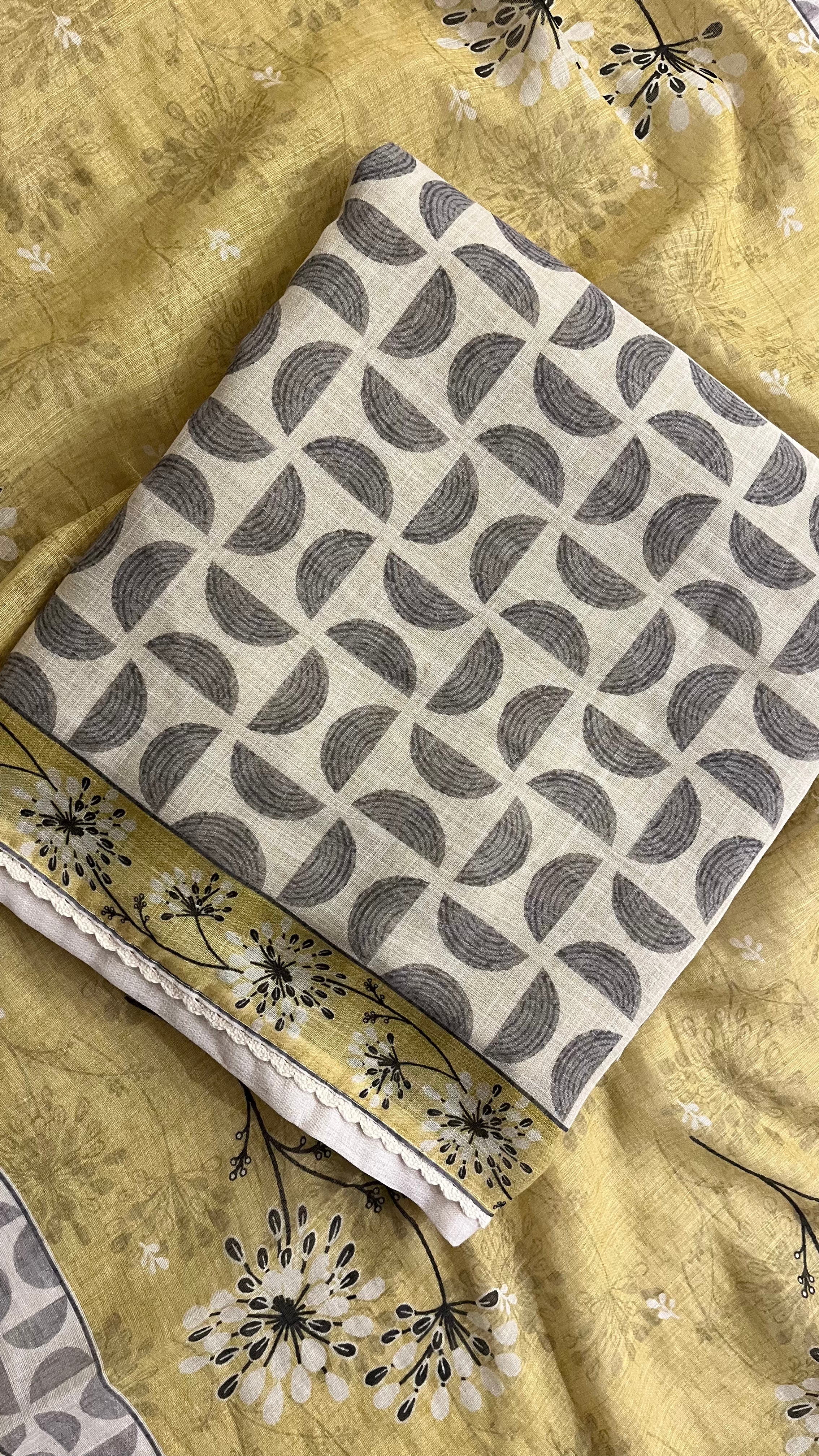 MUSTARD PRINTED UNSTITCHED SUIT