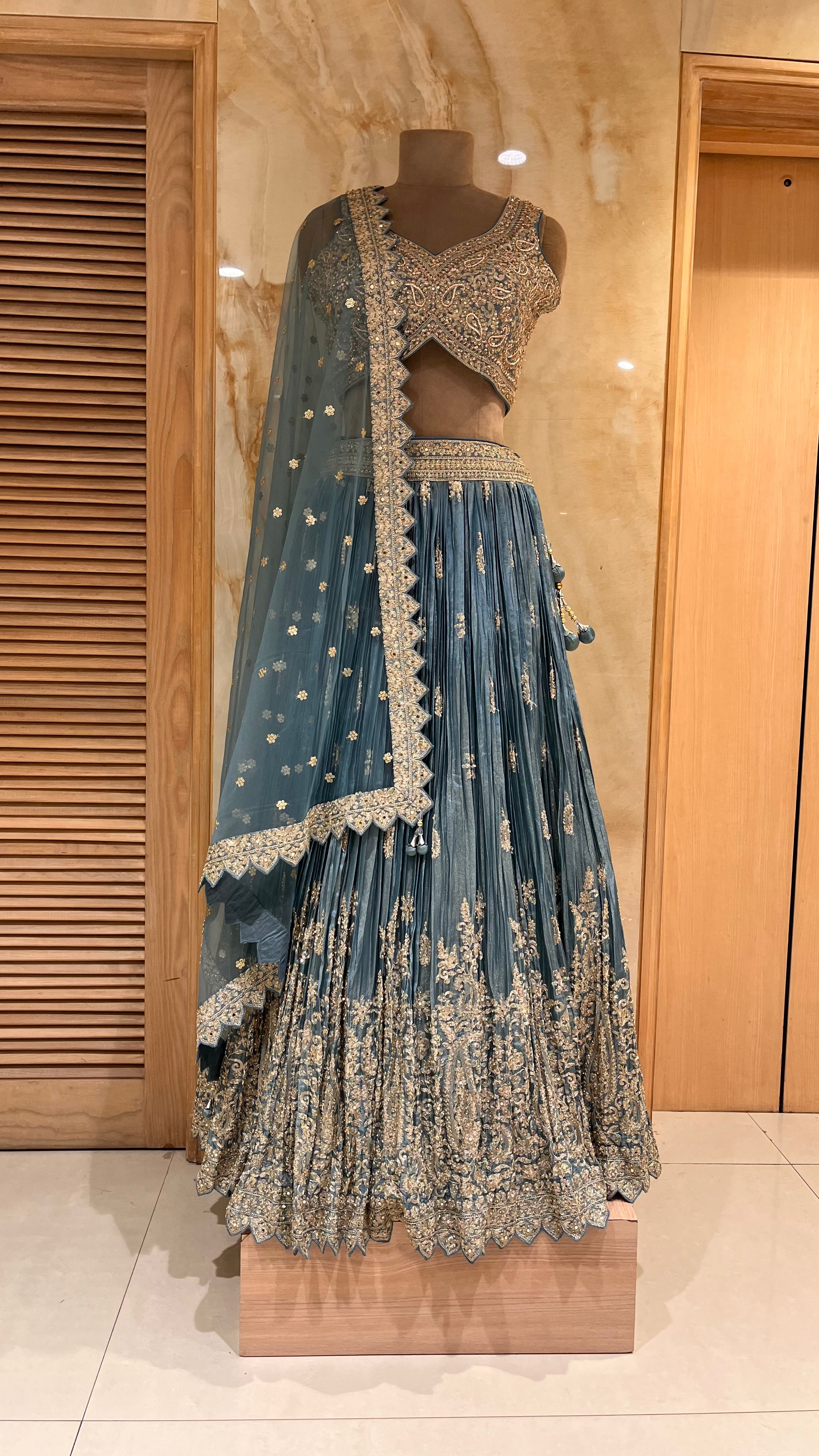 ELEGANT TEAL EMBROIDERED LEHENGA SET
