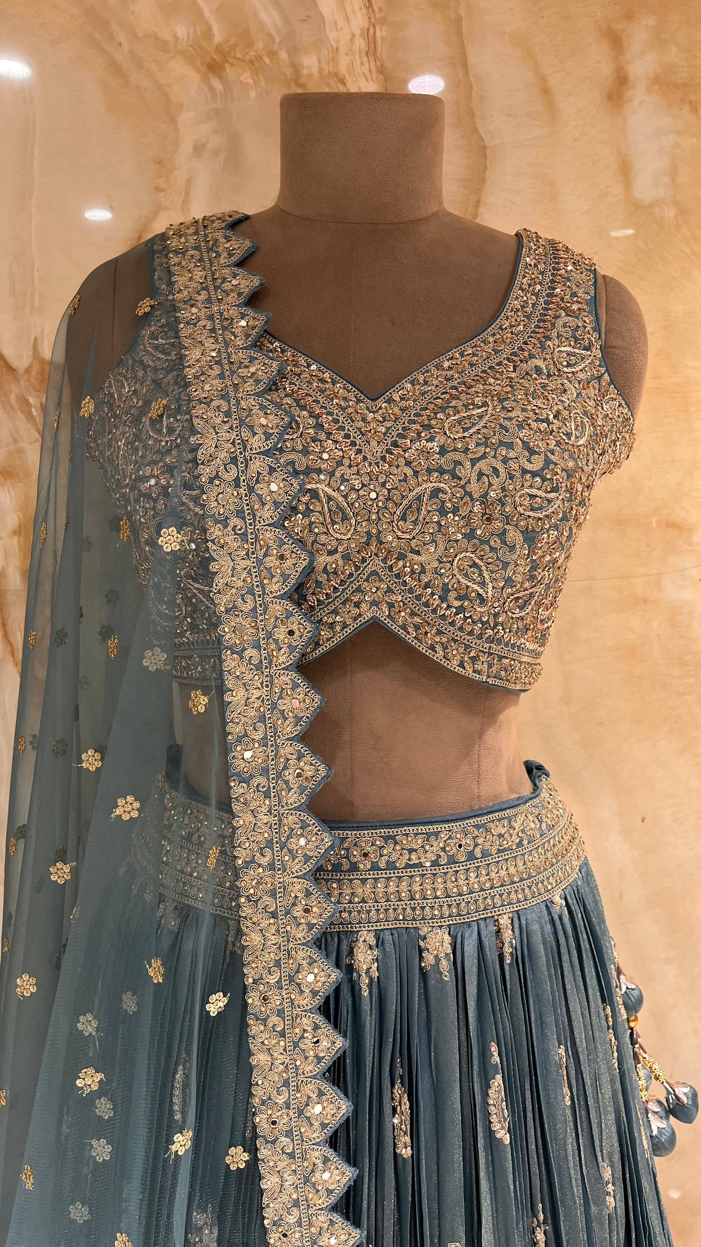 ELEGANT TEAL EMBROIDERED LEHENGA SET