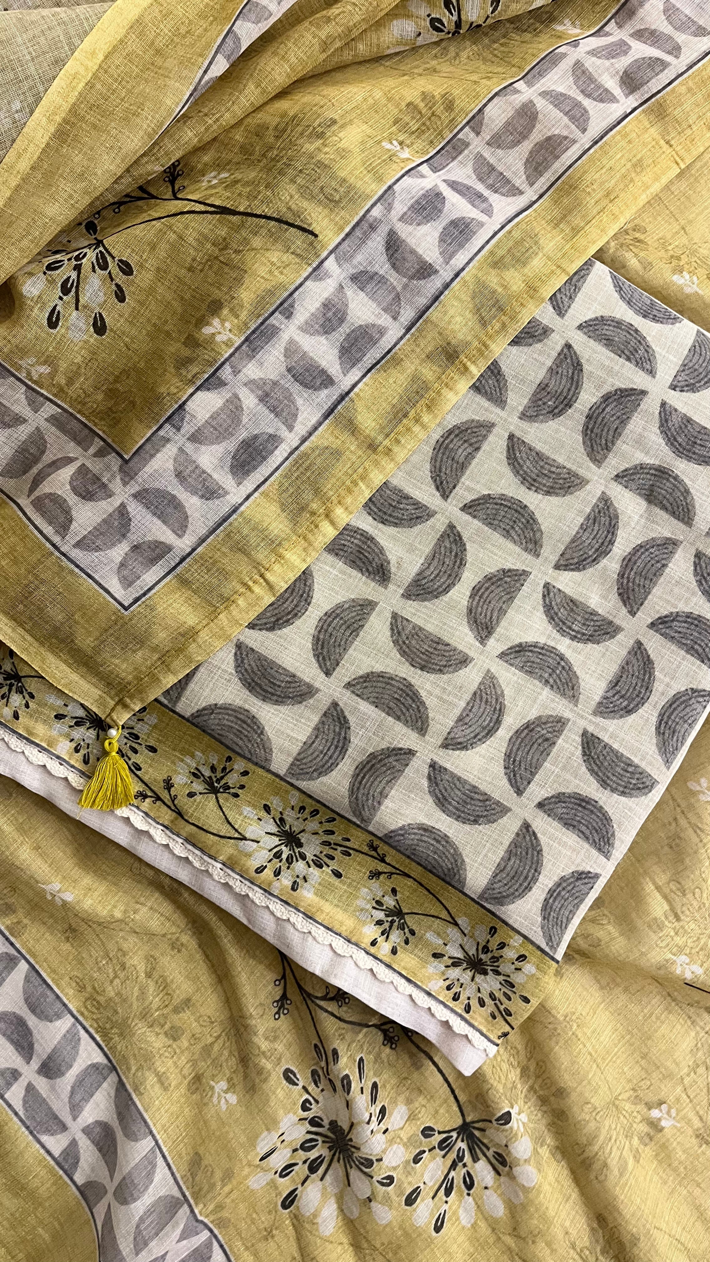 MUSTARD PRINTED UNSTITCHED SUIT