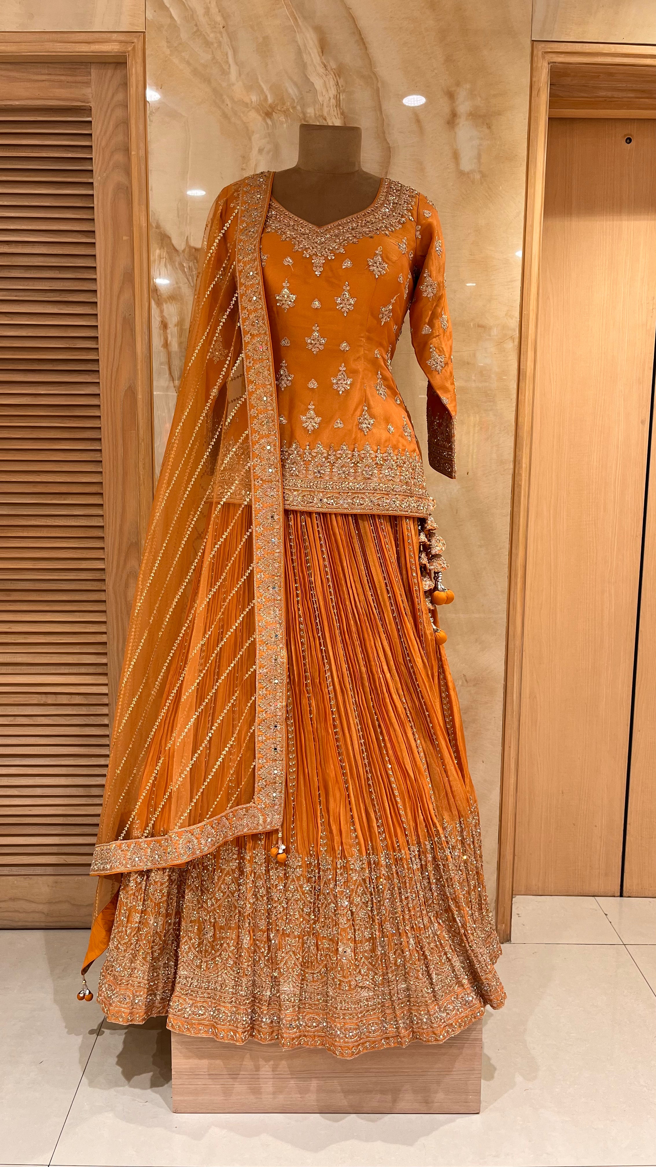 STUNNING ORANGE EMBROIDERED LEHENGA SET