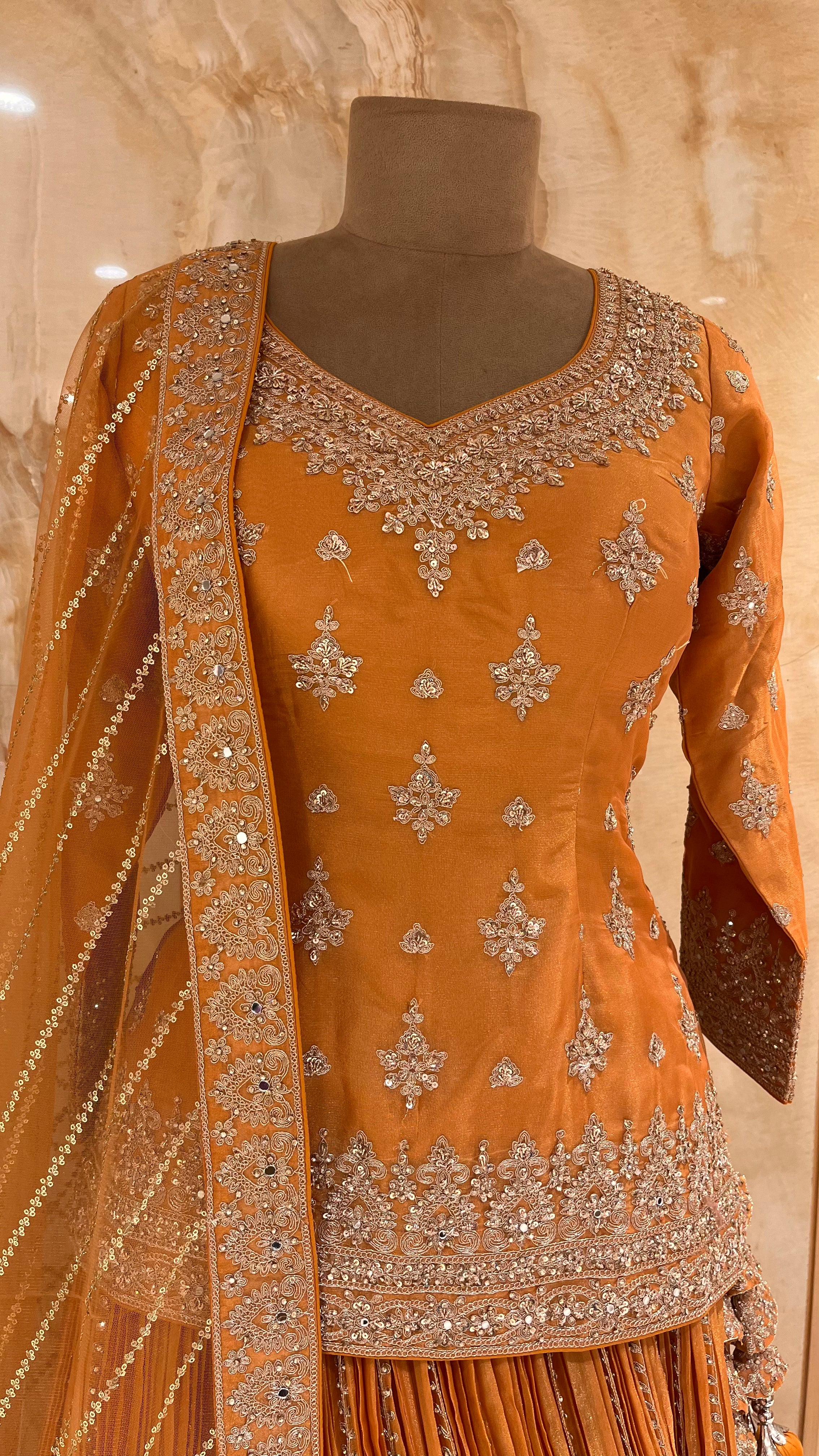 STUNNING ORANGE EMBROIDERED LEHENGA SET