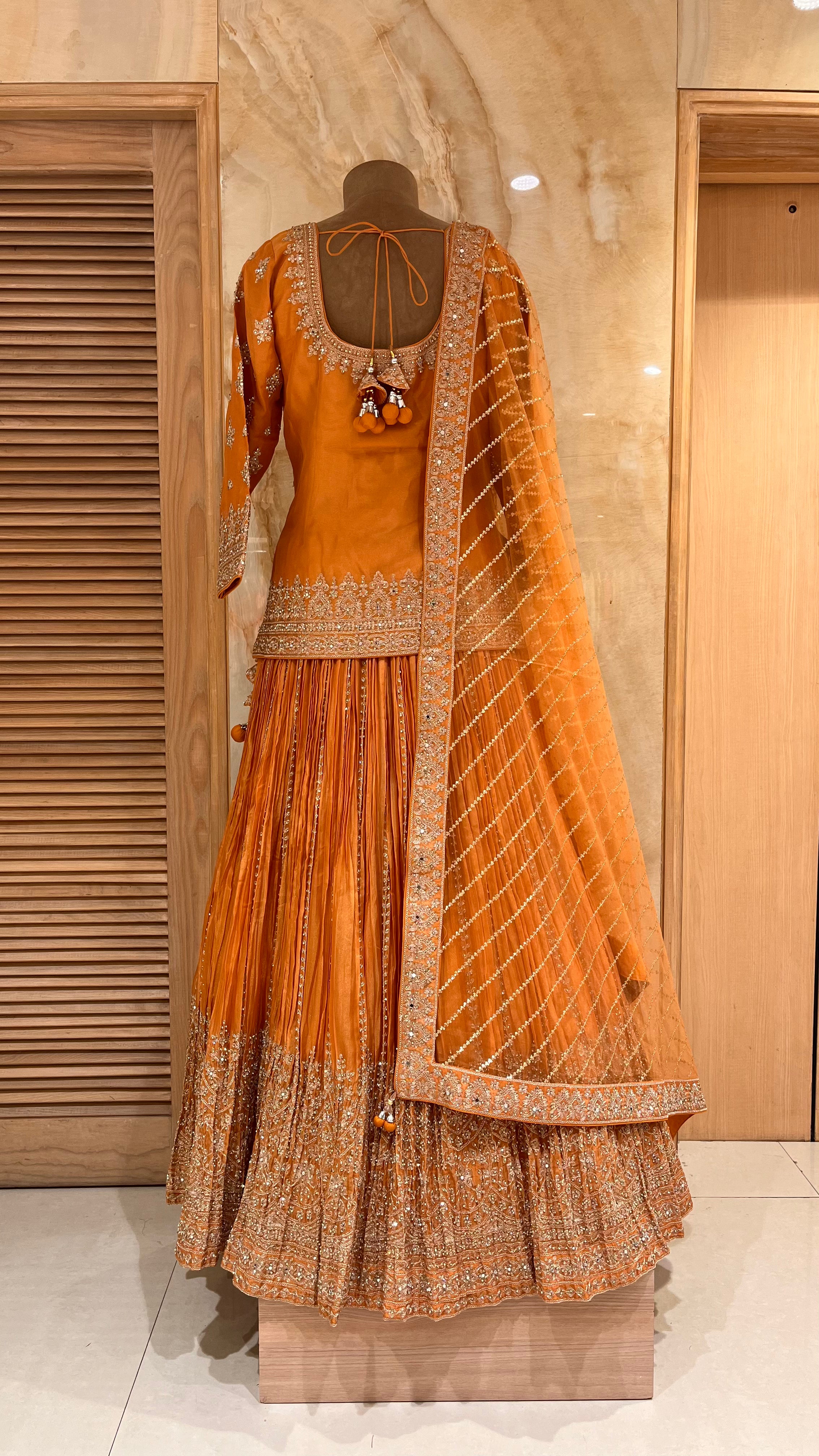 STUNNING ORANGE EMBROIDERED LEHENGA SET
