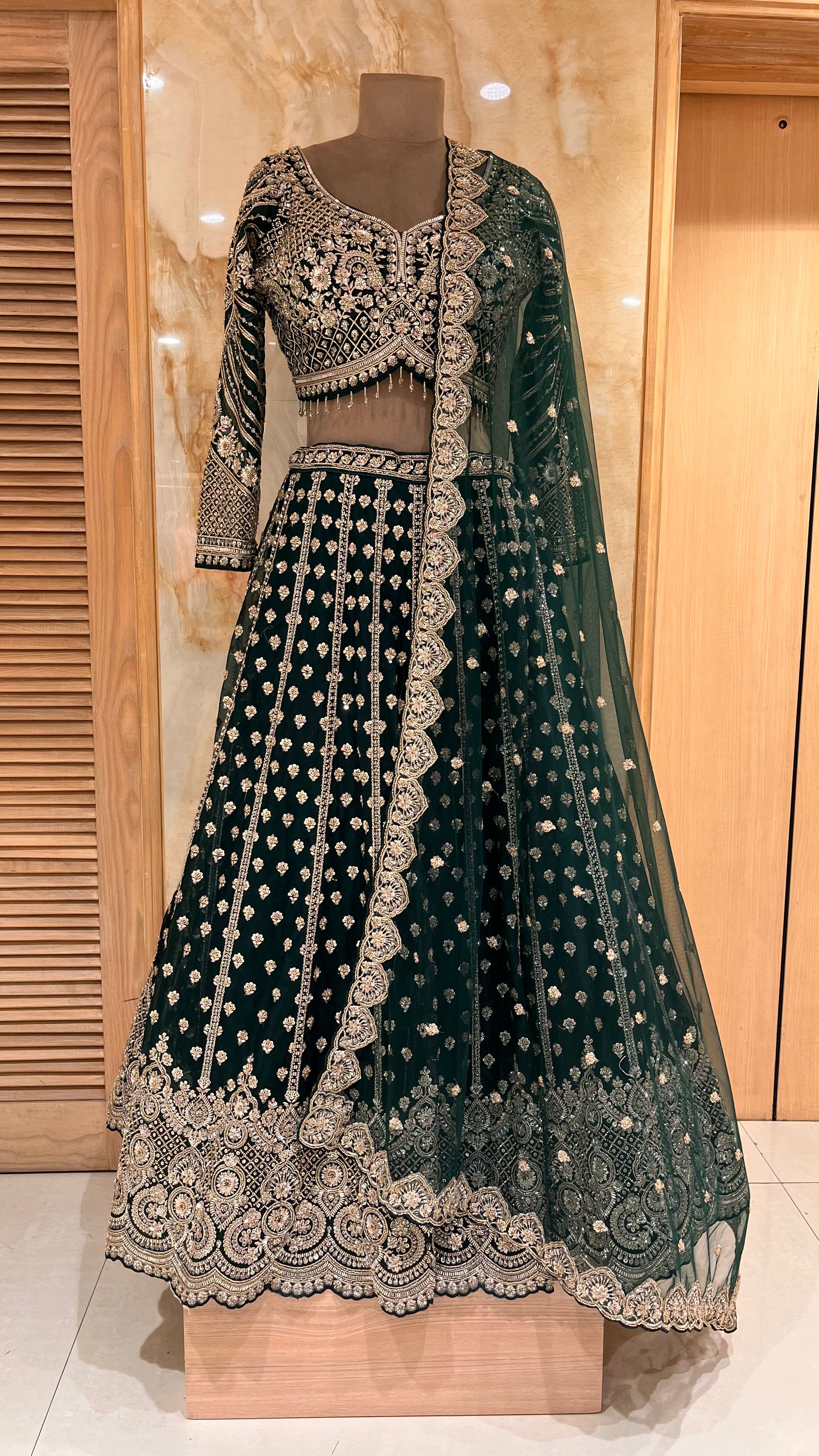 ELEGANT DARK GREEN EMBROIDERED LEHENGA SET