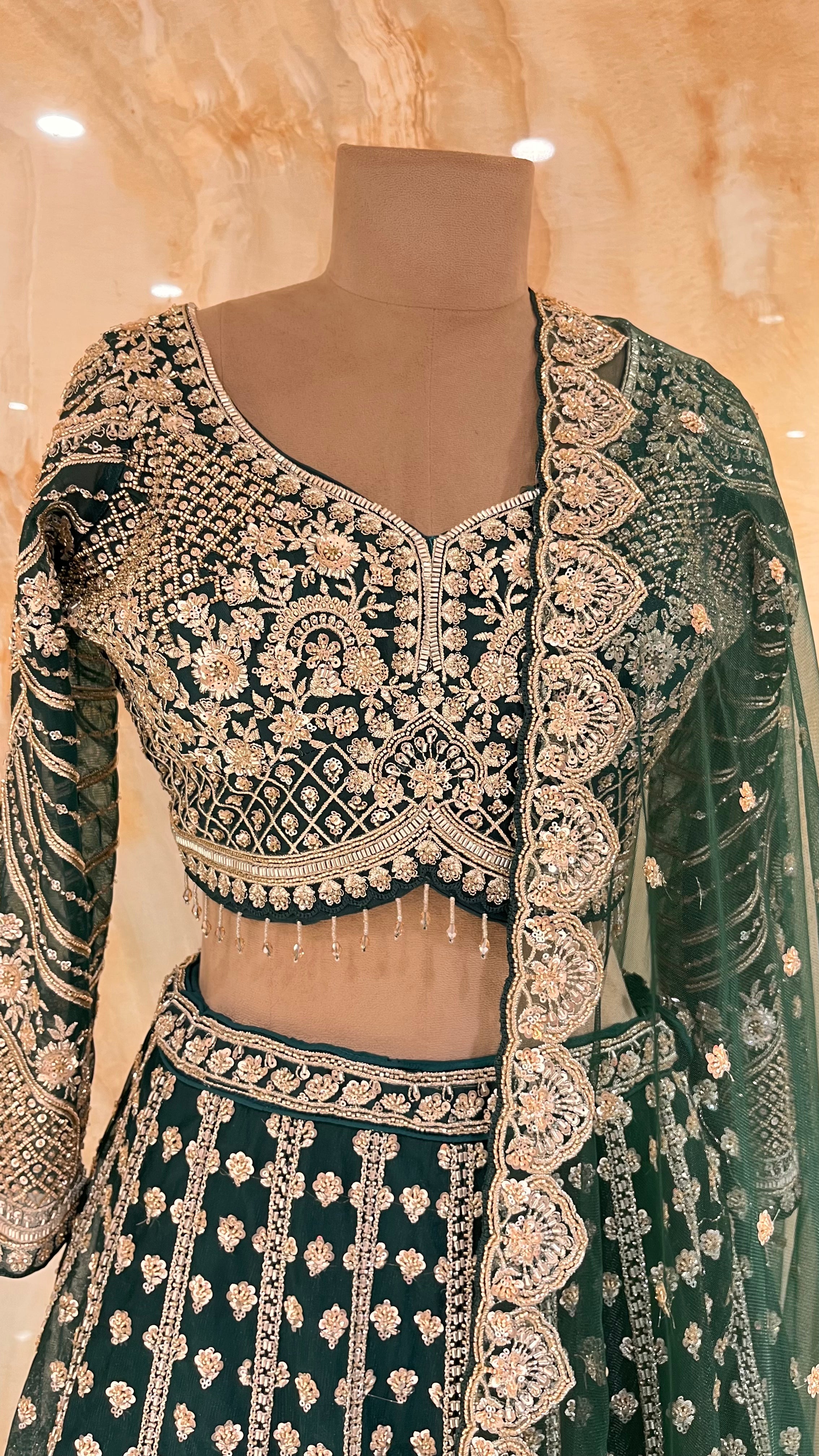 ELEGANT DARK GREEN EMBROIDERED LEHENGA SET