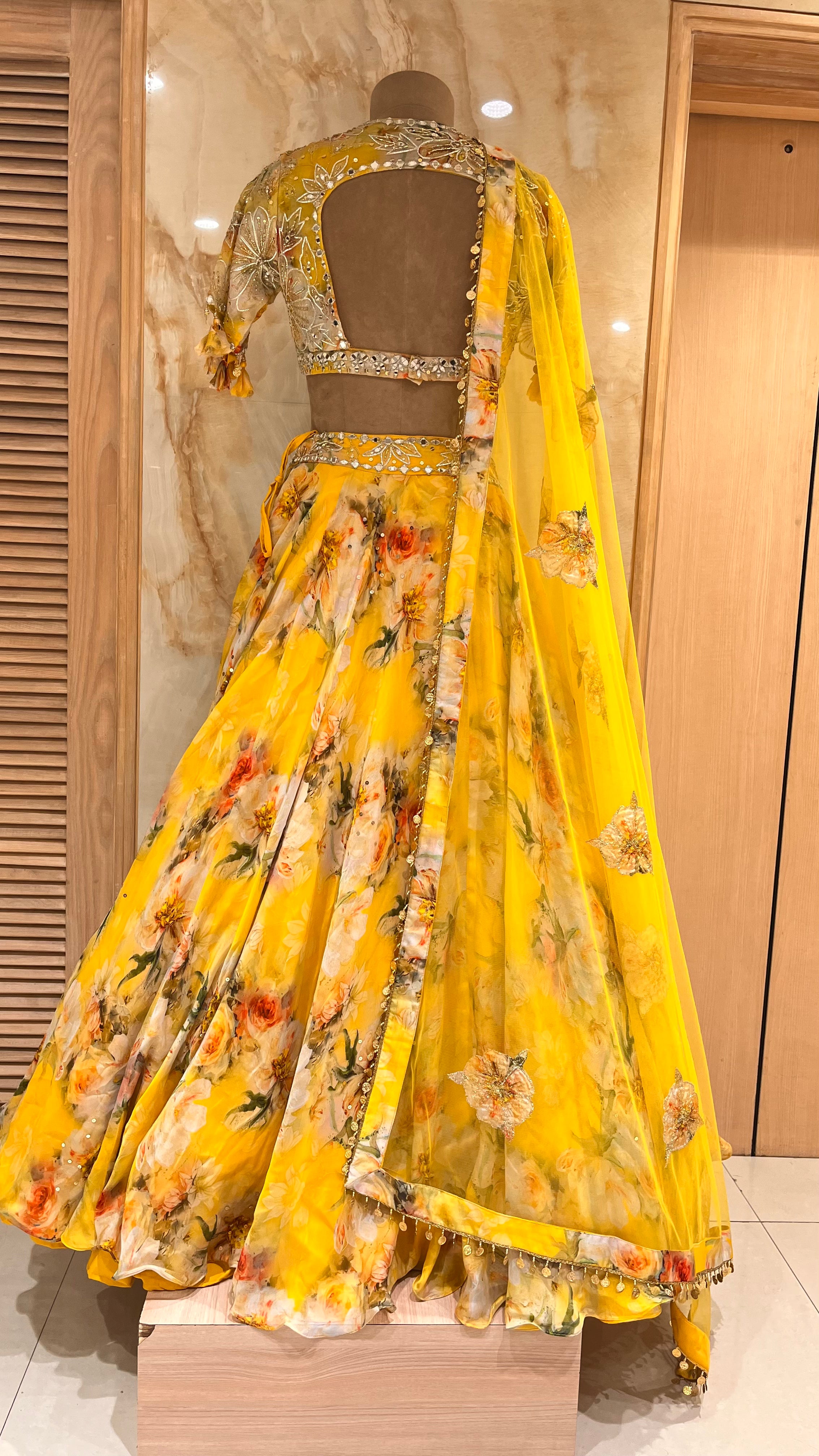 VIBRANT YELLOW FLORAL PRINTED LEHENGA SET