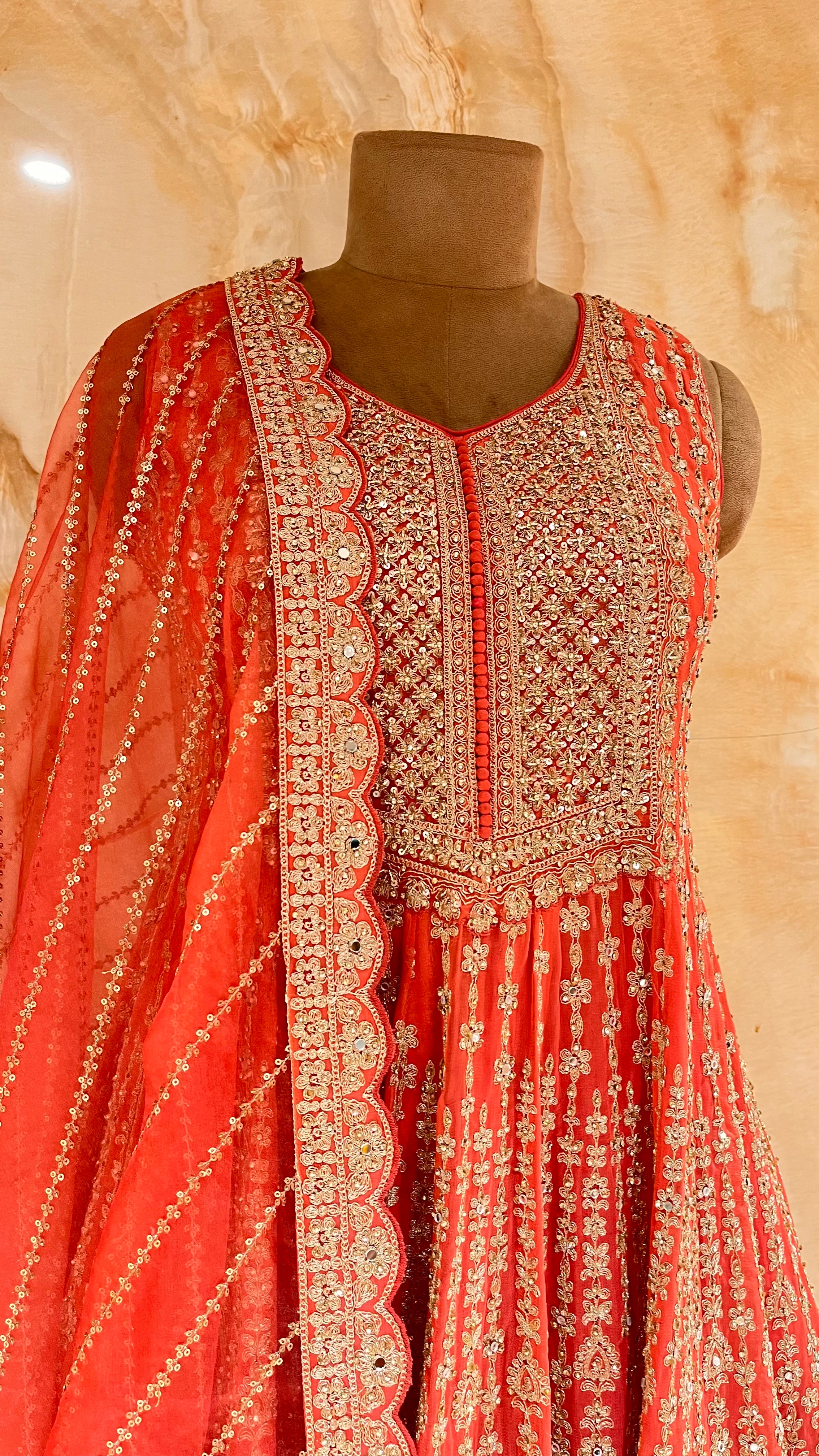 GRACEFUL ORANGE EMBROIDERED LEHENGA SET