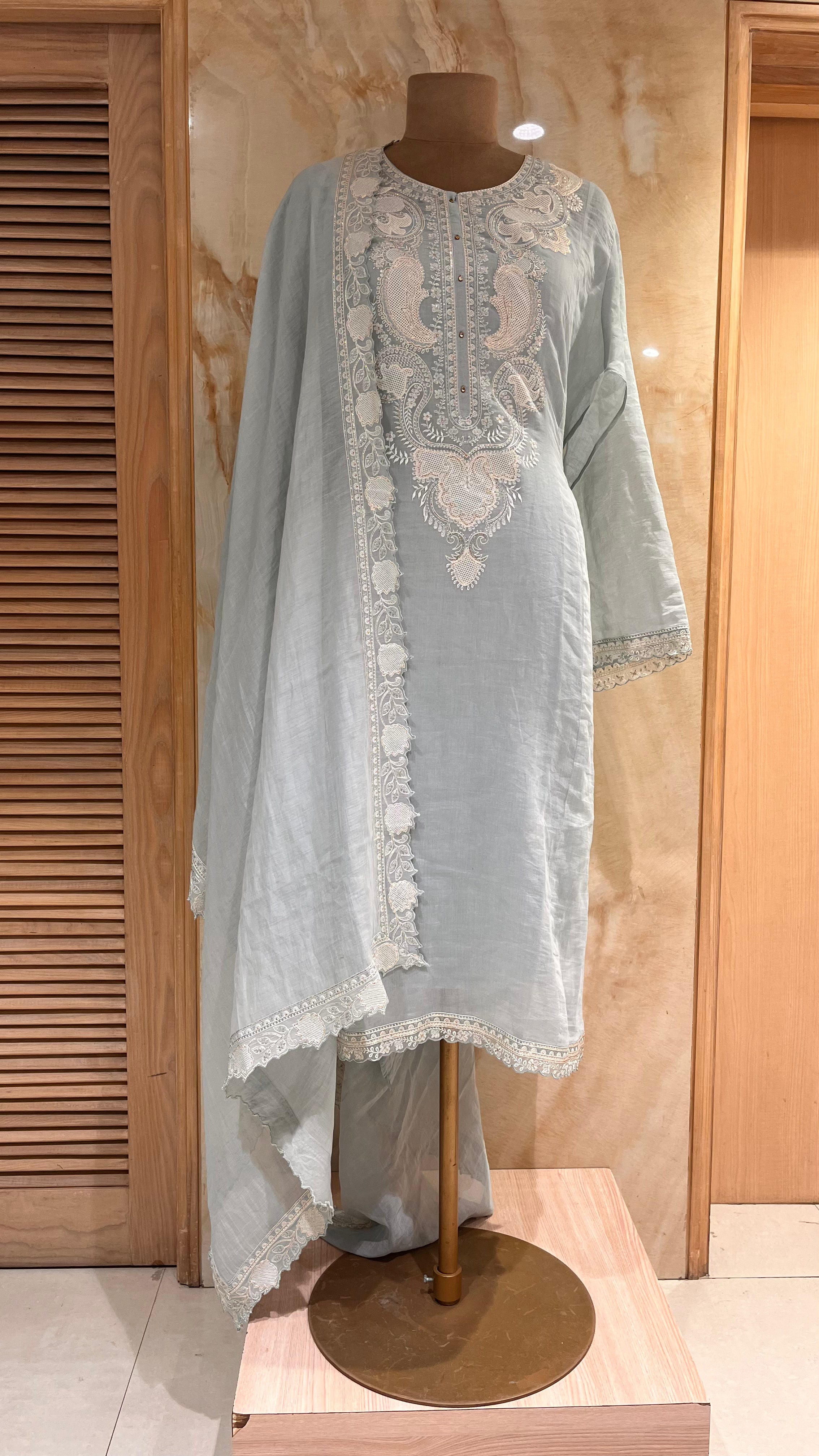 PASTEL GREY EMBROIDERED UNSTITCHED SUIT SET