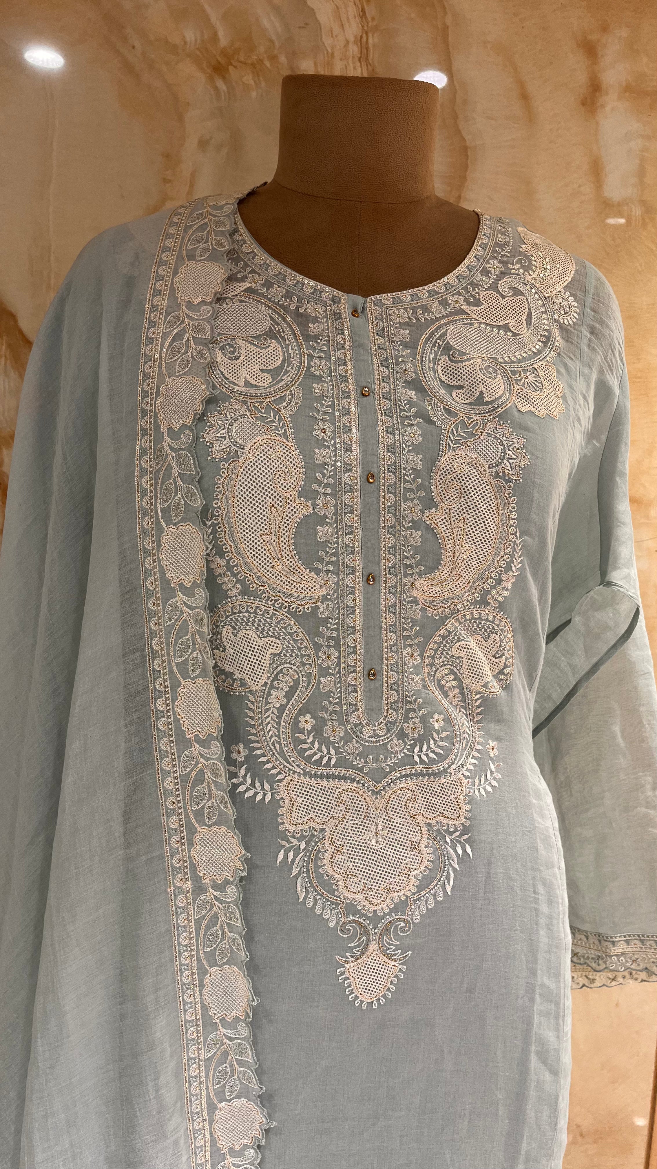 PASTEL GREY EMBROIDERED UNSTITCHED SUIT SET