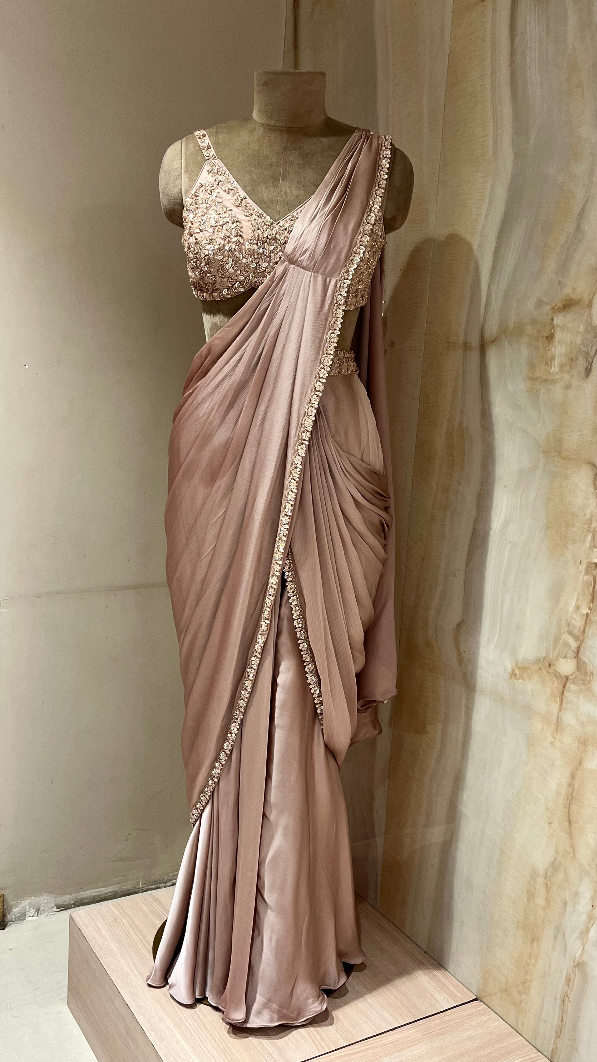 DUSTY ROSE EMBELLISHED READYMADE SAREE