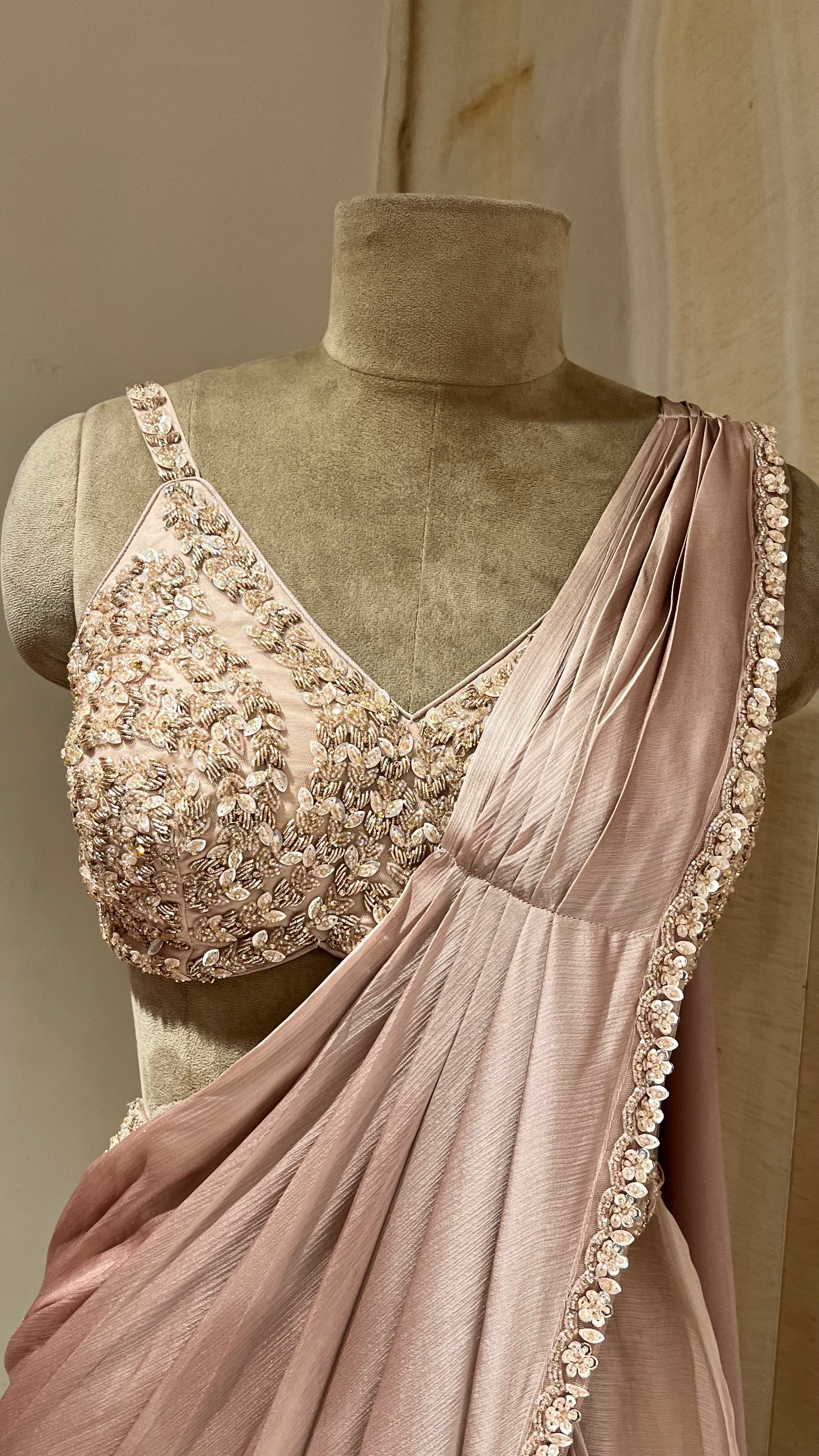 DUSTY ROSE EMBELLISHED READYMADE SAREE