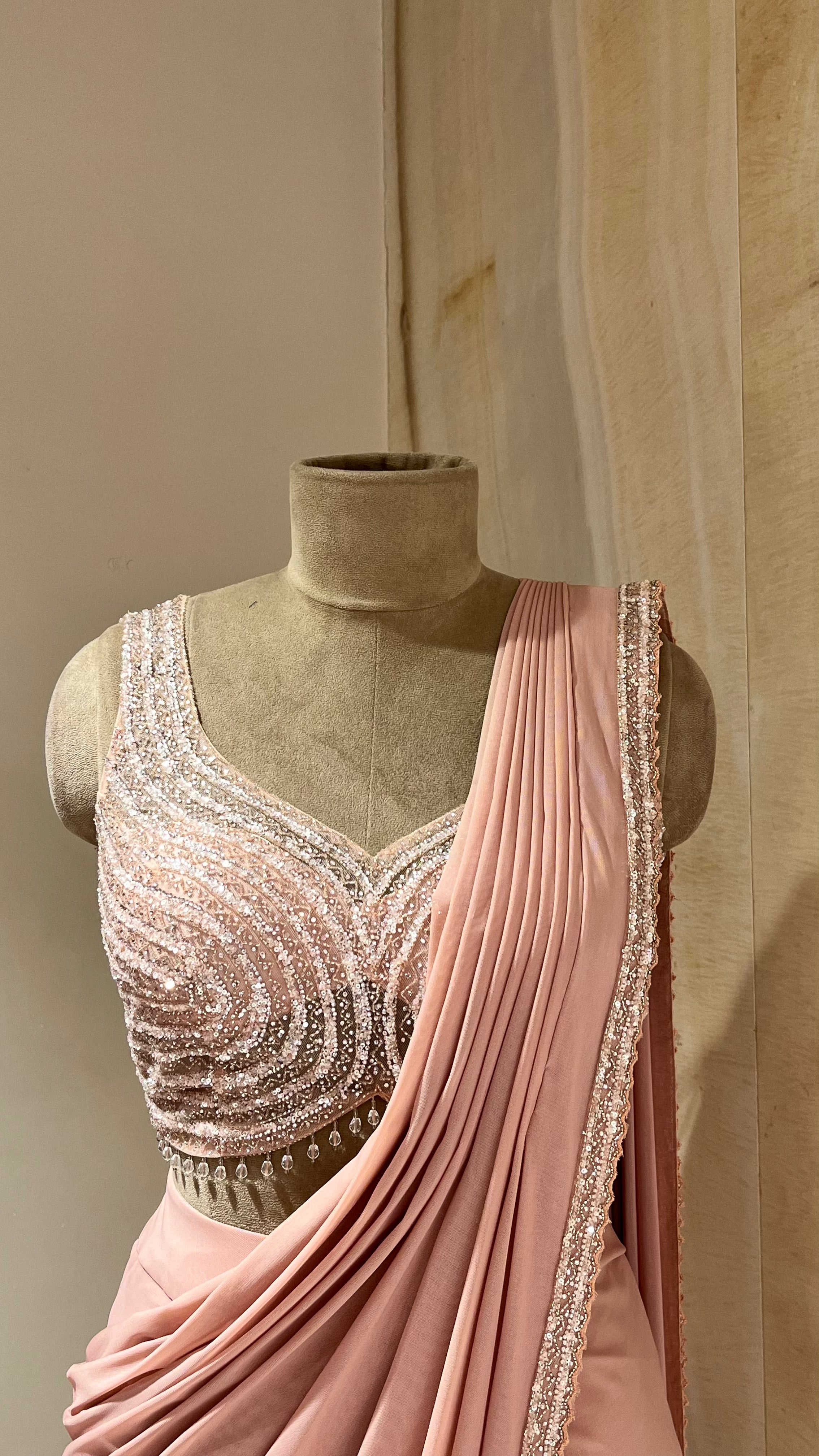 BLUSH PINK SEQUIN READYMADE SAREE
