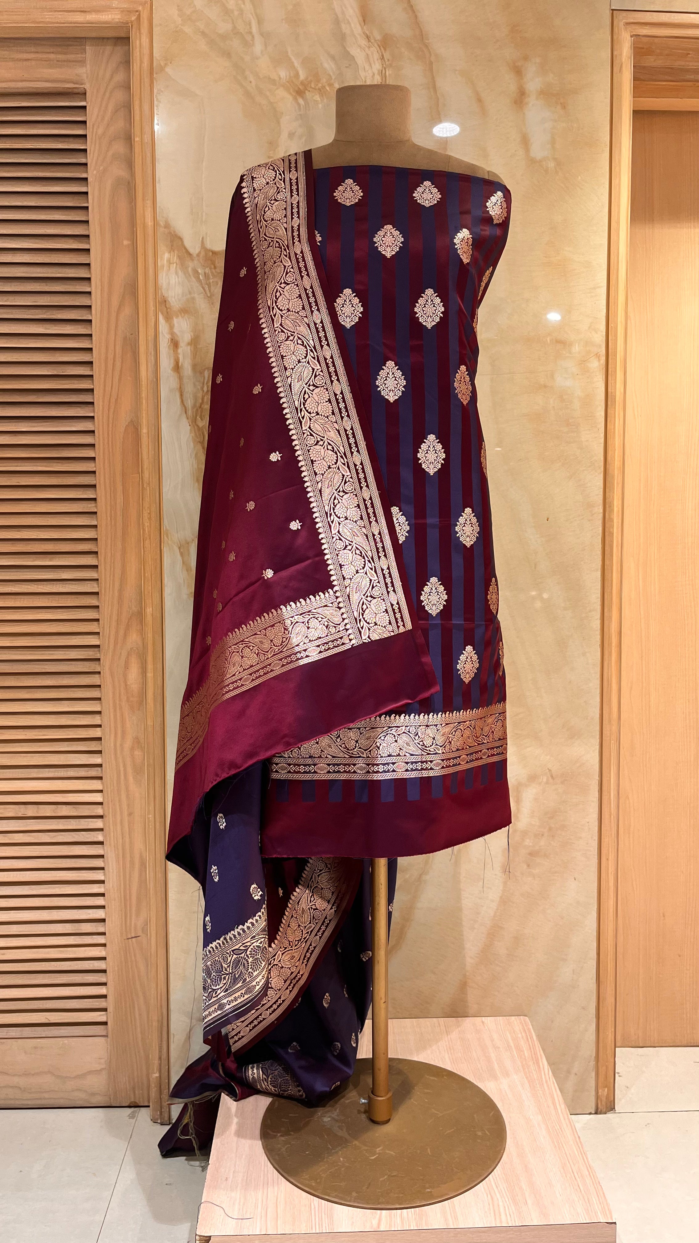 MAROON & NAVY BLUE WOVEN UNSTITCHED SUIT SET