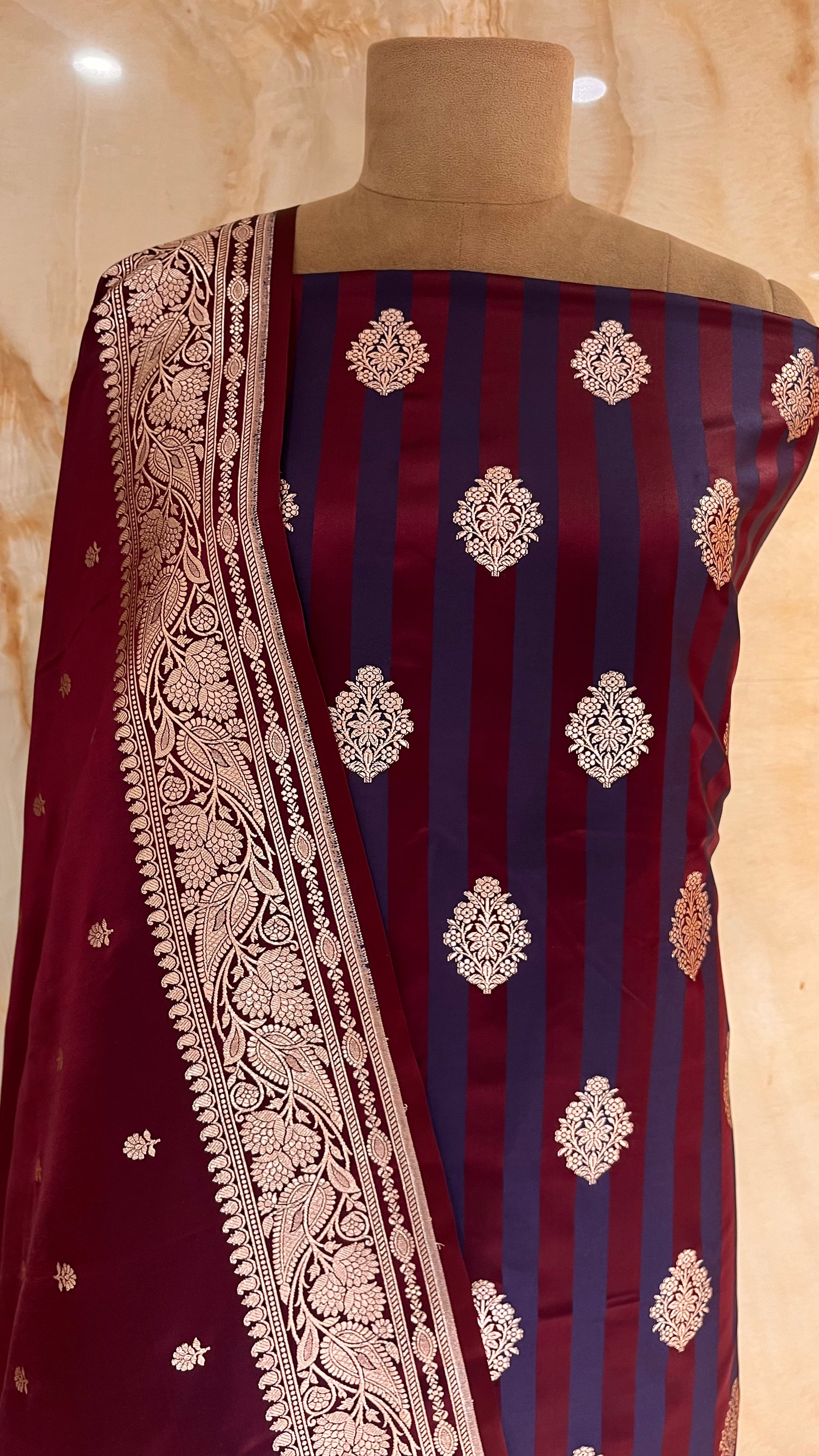 MAROON & NAVY BLUE WOVEN UNSTITCHED SUIT SET