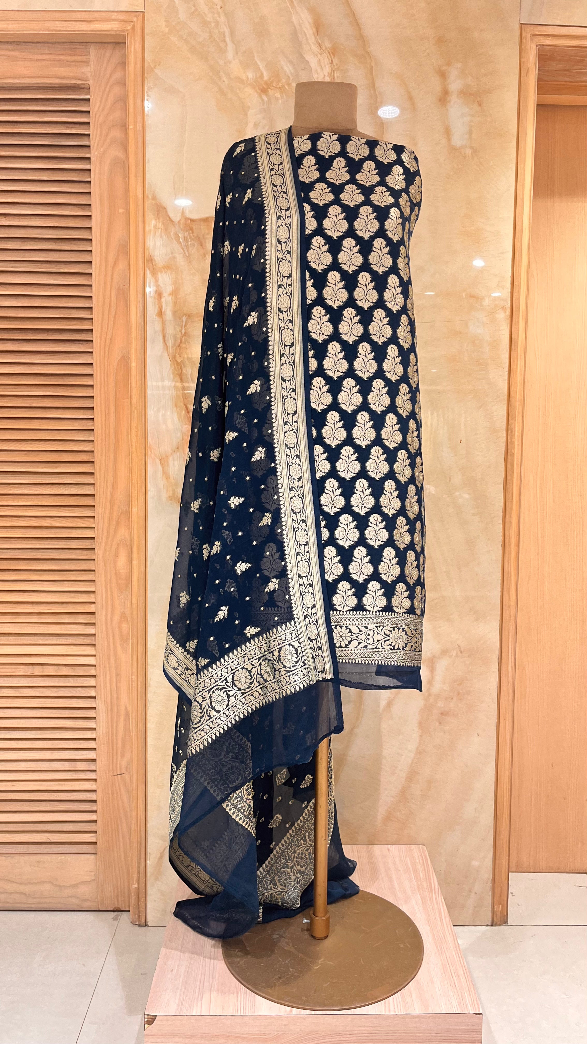 NAVY BLUE WOMEN UNSTITCHED SUIT SET