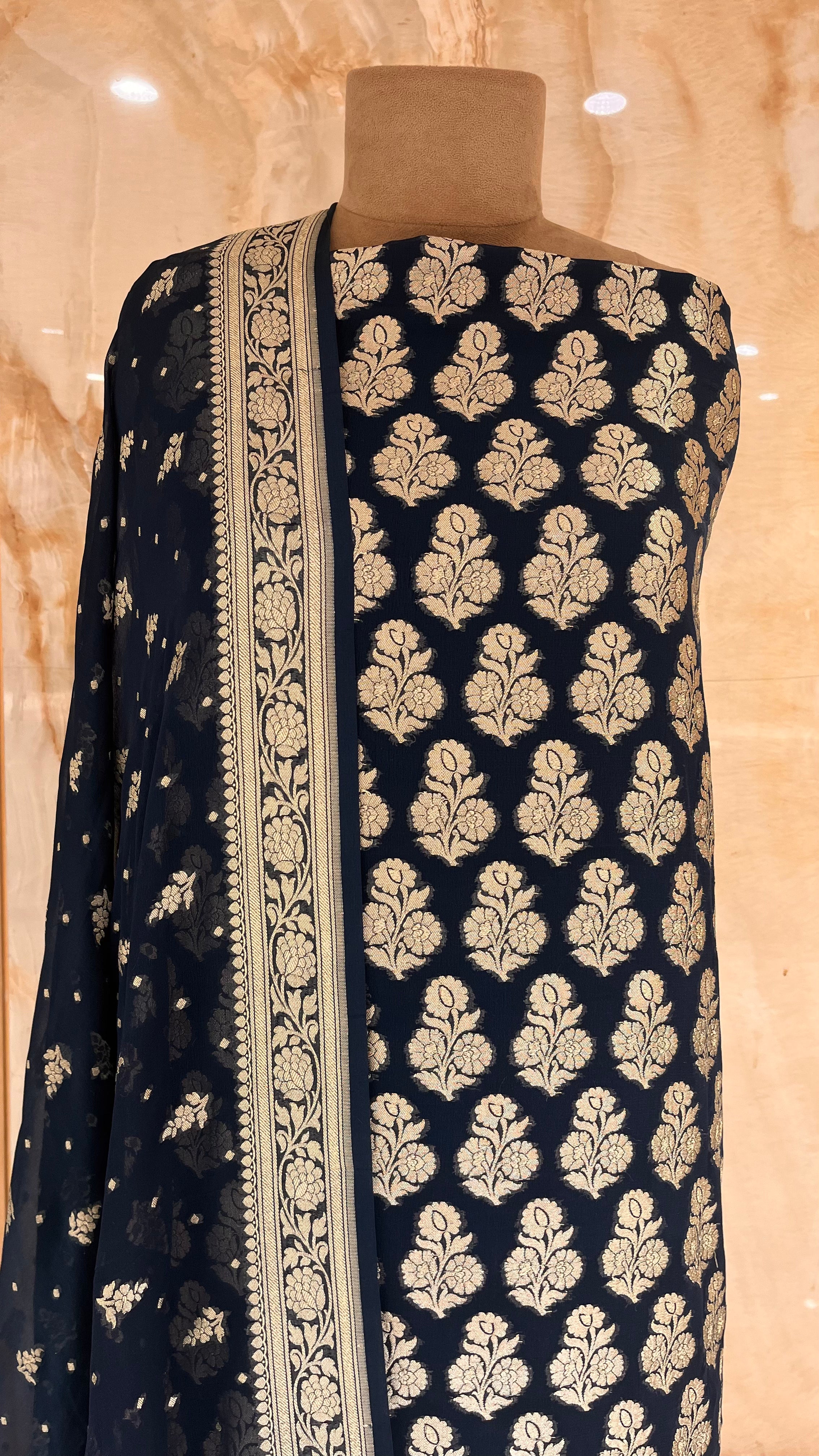 NAVY BLUE WOMEN UNSTITCHED SUIT SET