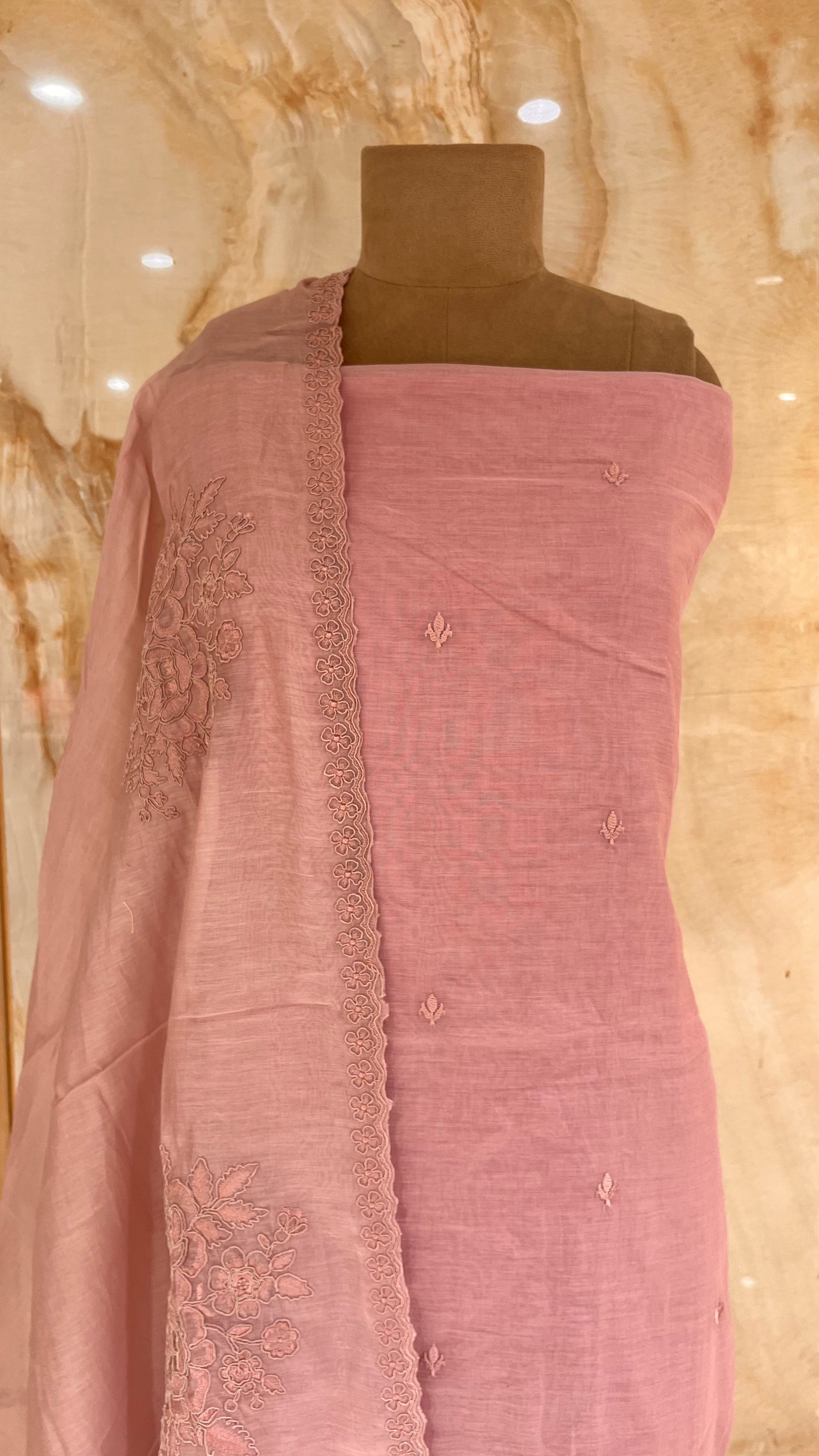 SOFT PINK EMBROIDERED UNSTITCHED SUIT SET