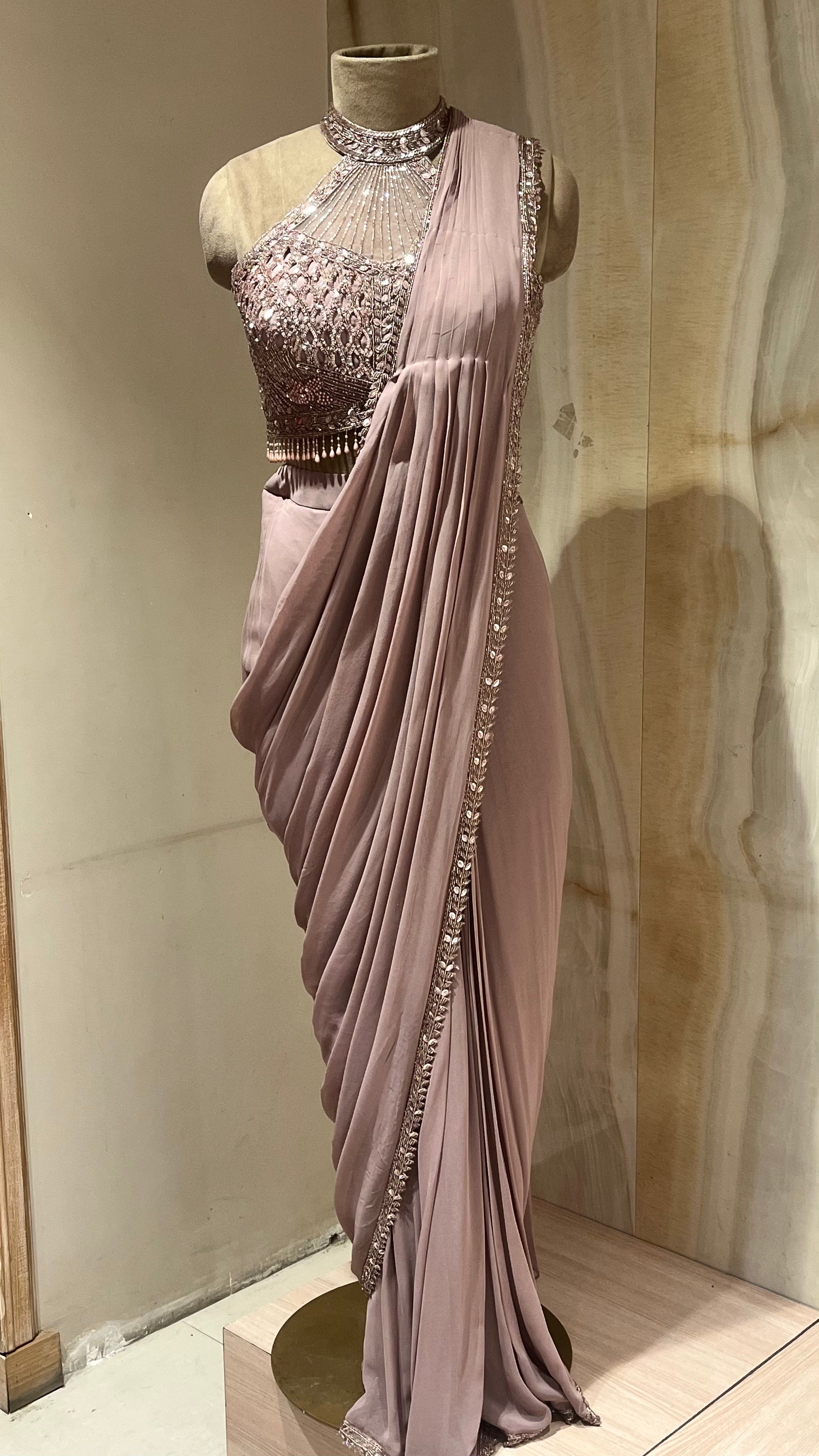 MAUVE EMBELLISHED READYMADE SAREE