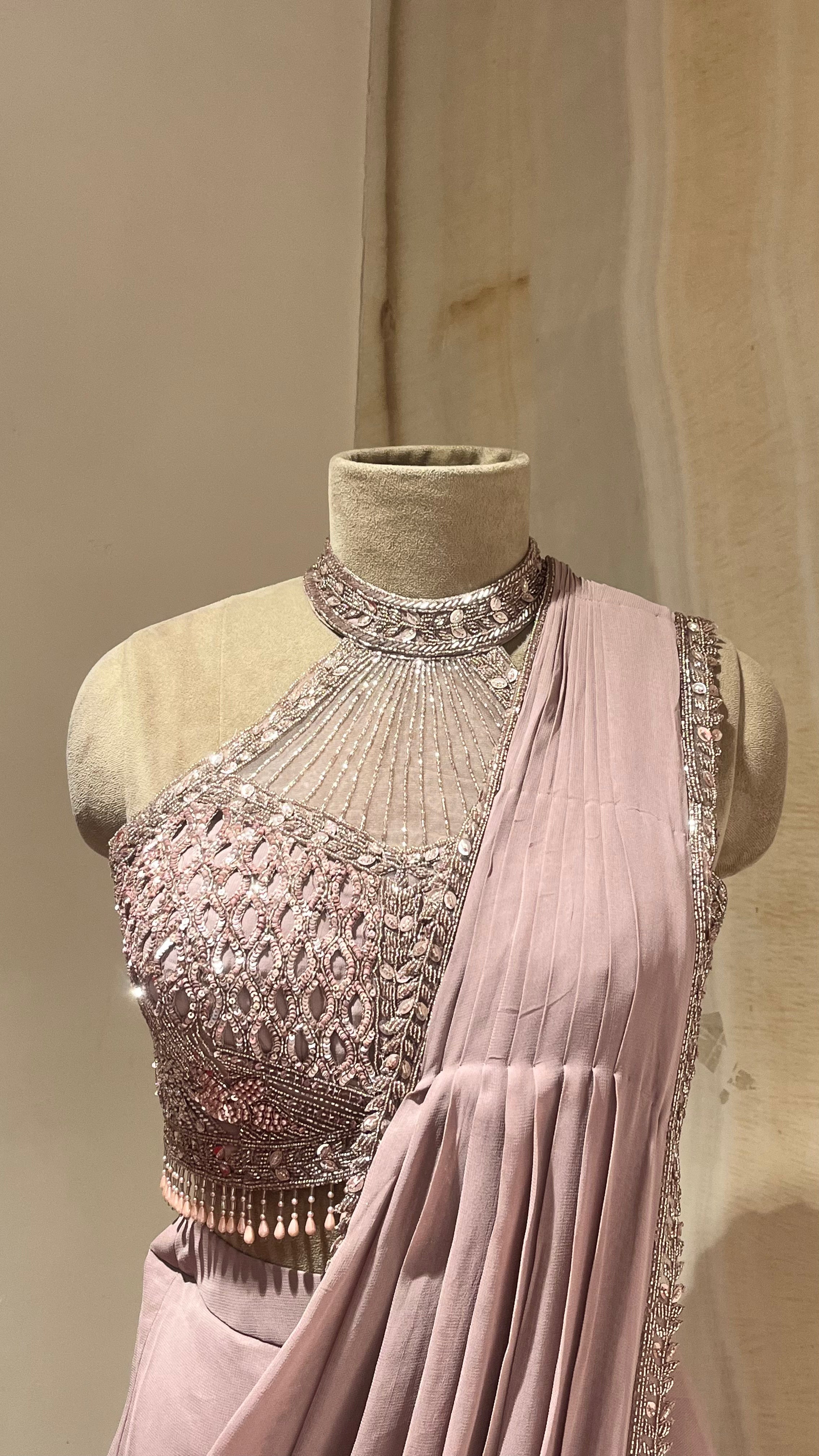 MAUVE EMBELLISHED READYMADE SAREE