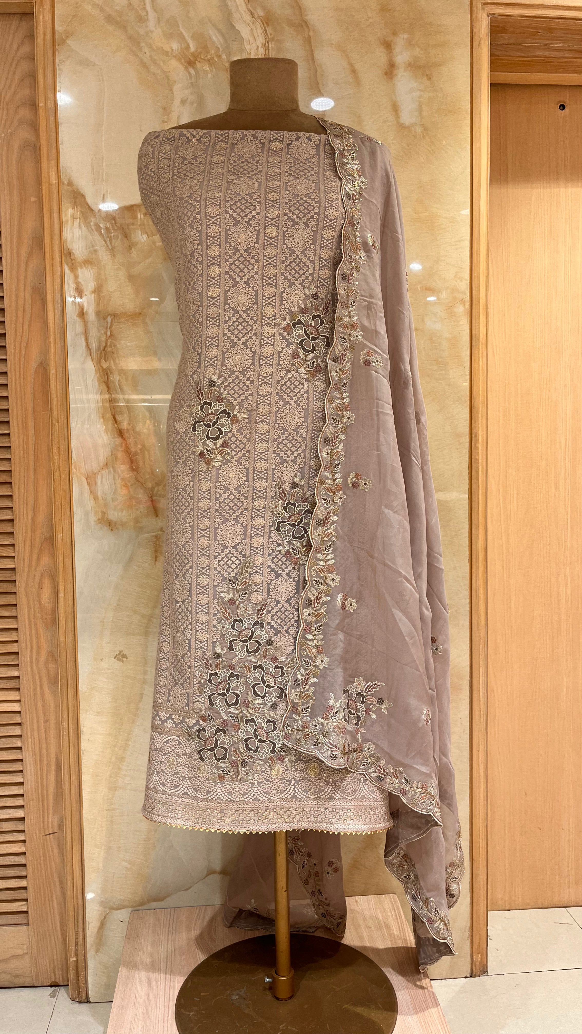 ELEGANT TAUPE EMBROIDERED UNSTITCHED SUIT SET