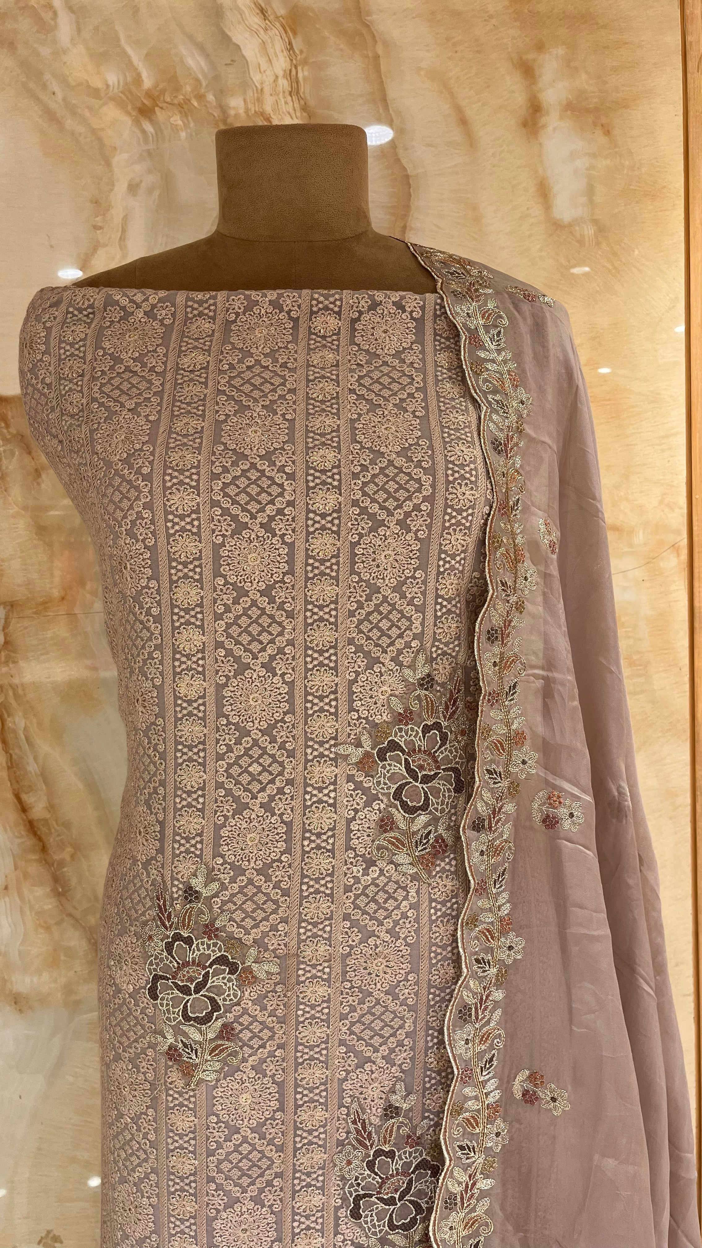 ELEGANT TAUPE EMBROIDERED UNSTITCHED SUIT SET