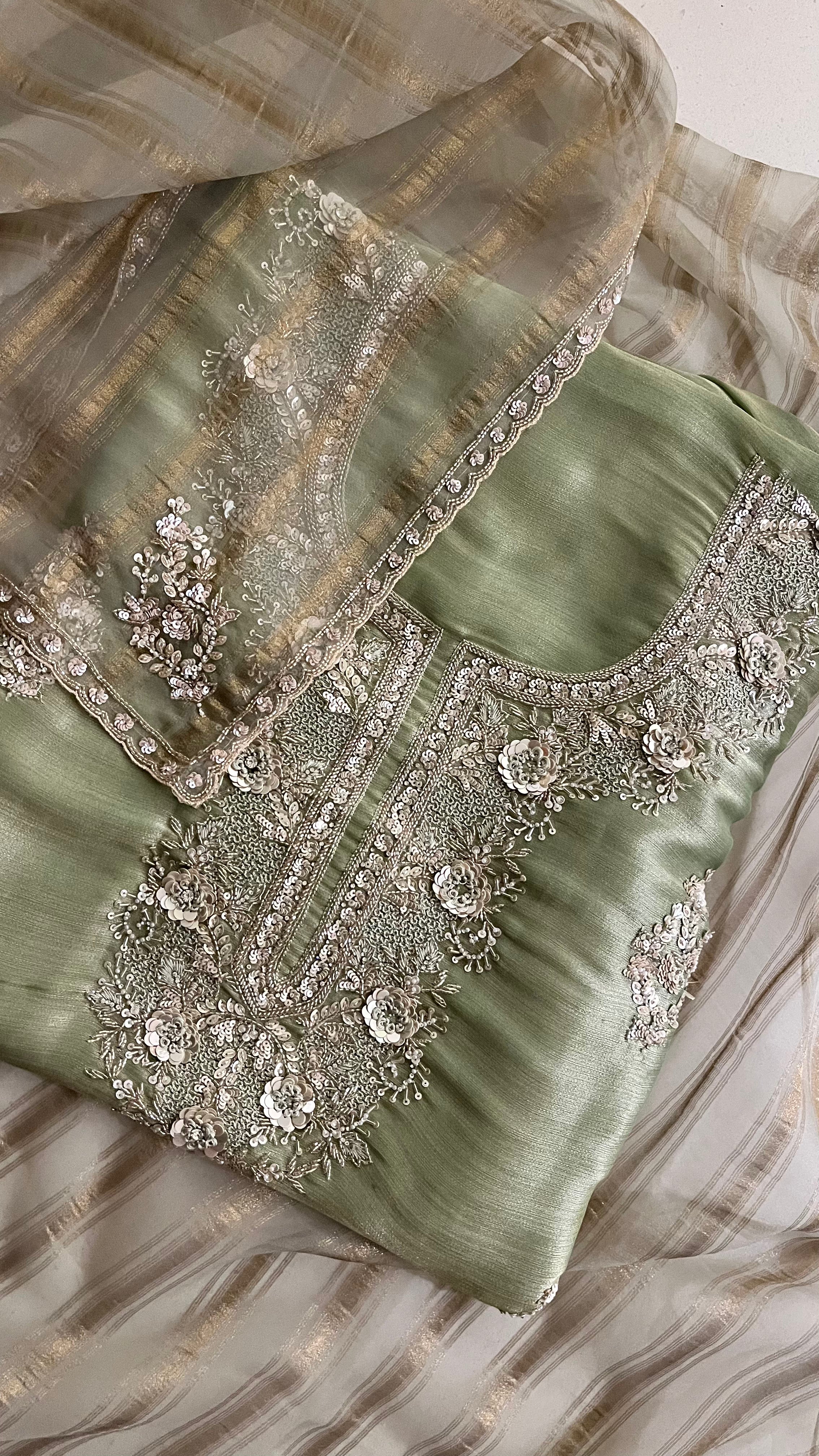 PASTEL GREEN EMBROIDERED UNSTITCHED SUIT