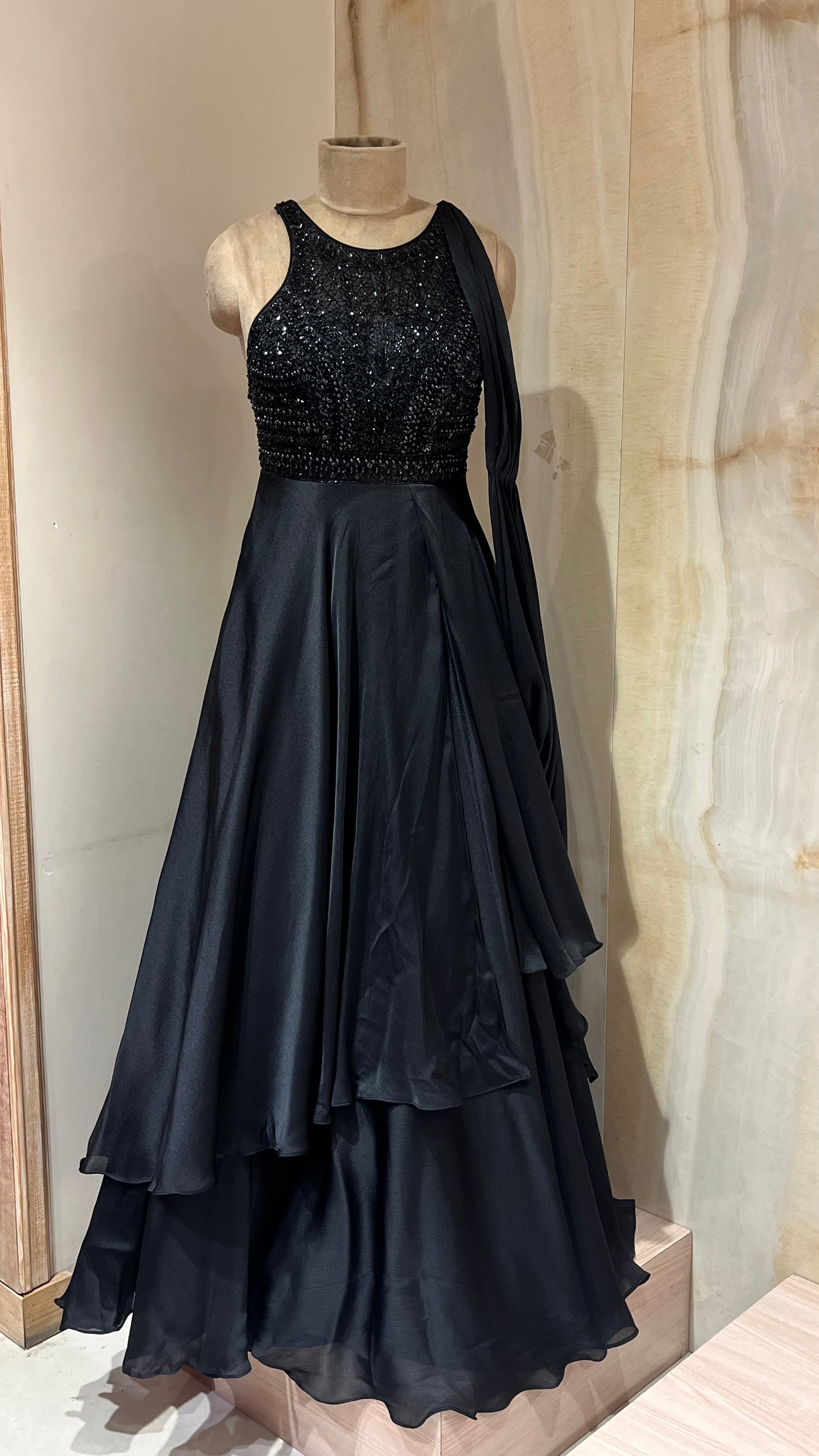 BLACK EMBELLISHED LAYERED DRESS