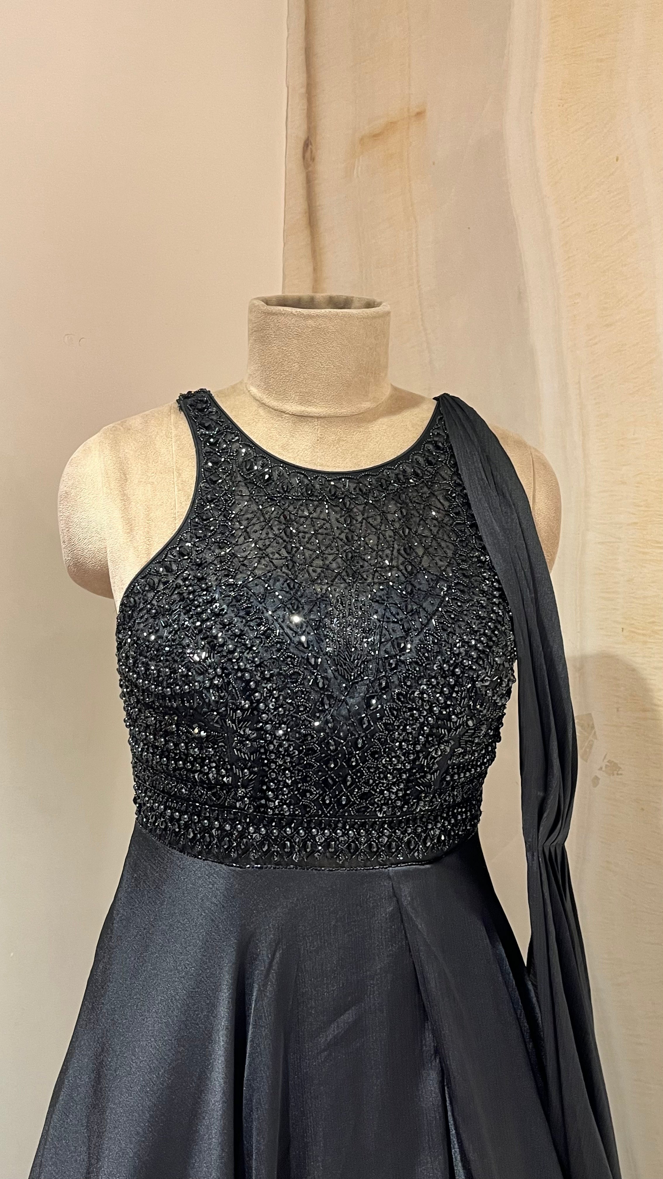 BLACK EMBELLISHED LAYERED DRESS