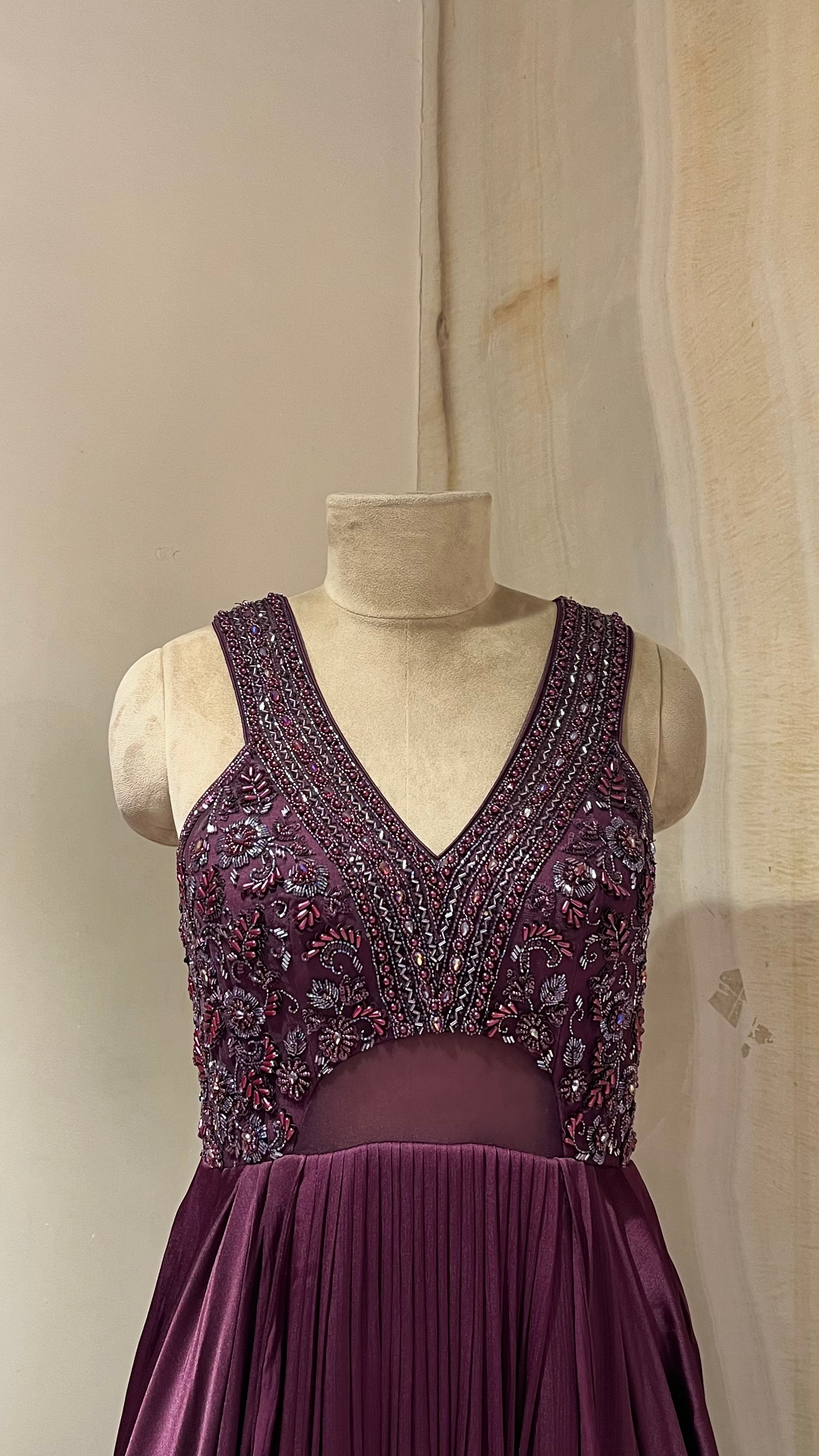 WINE EMBROIDERED LAYERED DRESS
