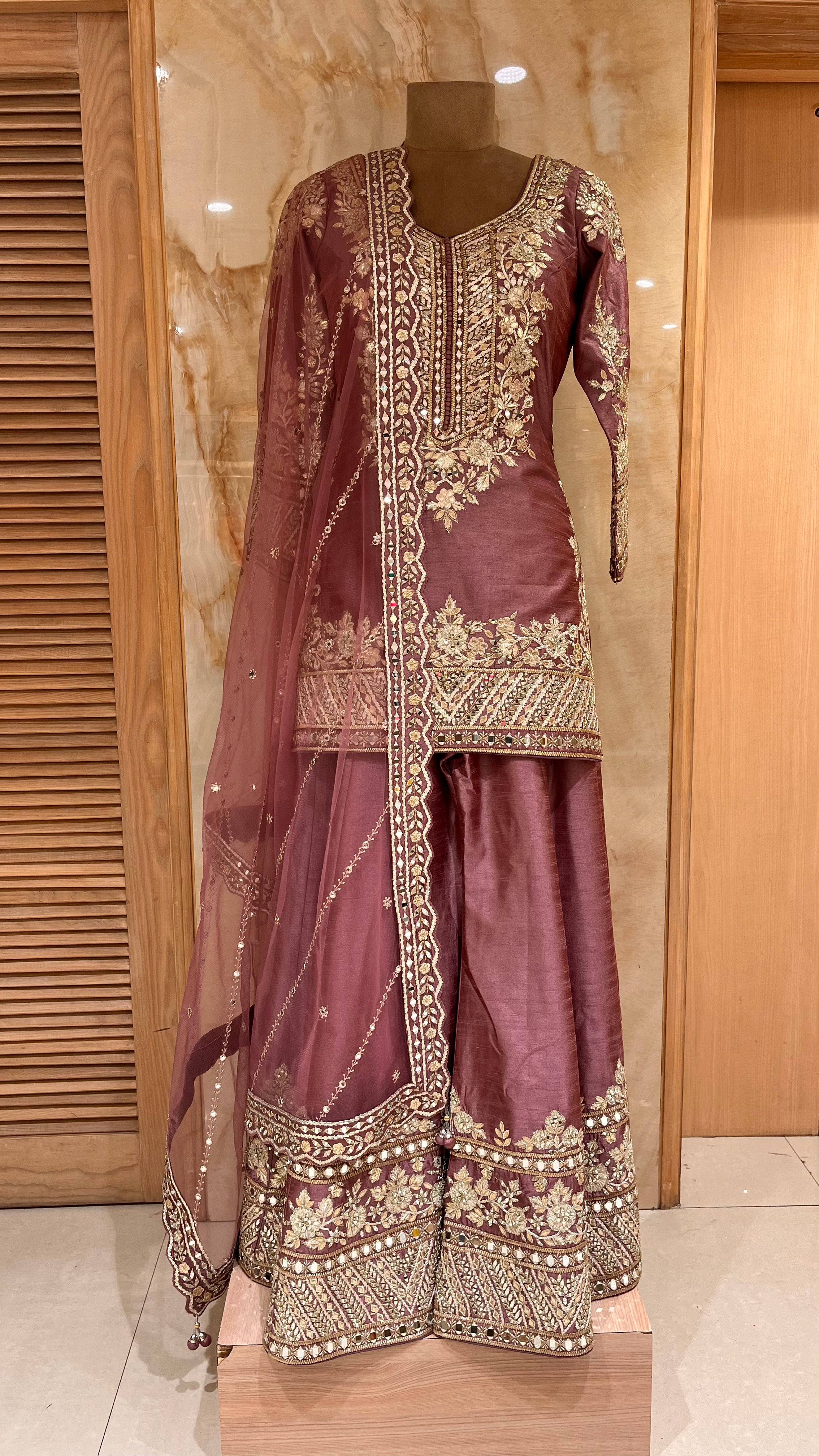 WINE EMBROIDERED READYMADE SUIT SET