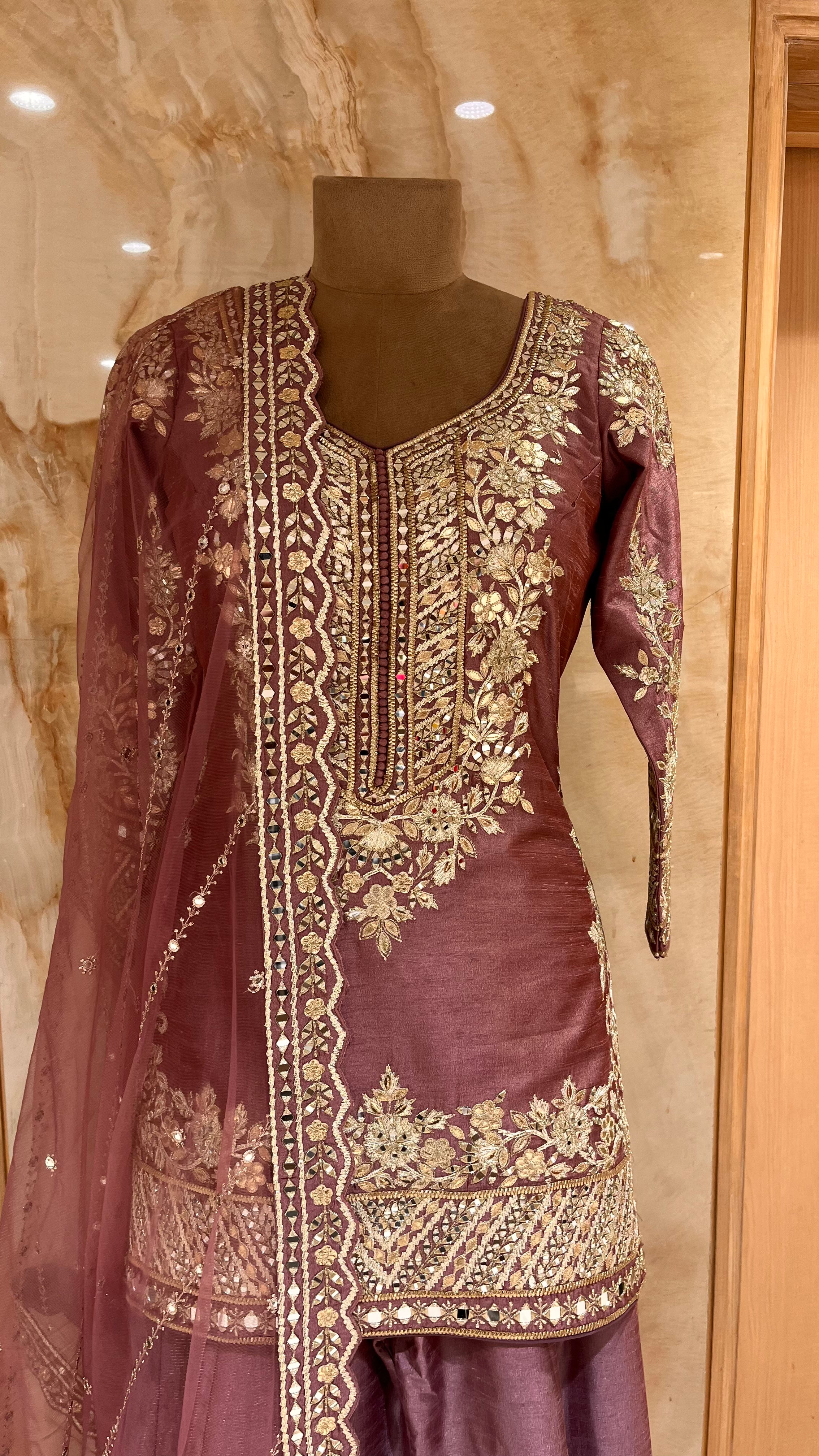 WINE EMBROIDERED READYMADE SUIT SET