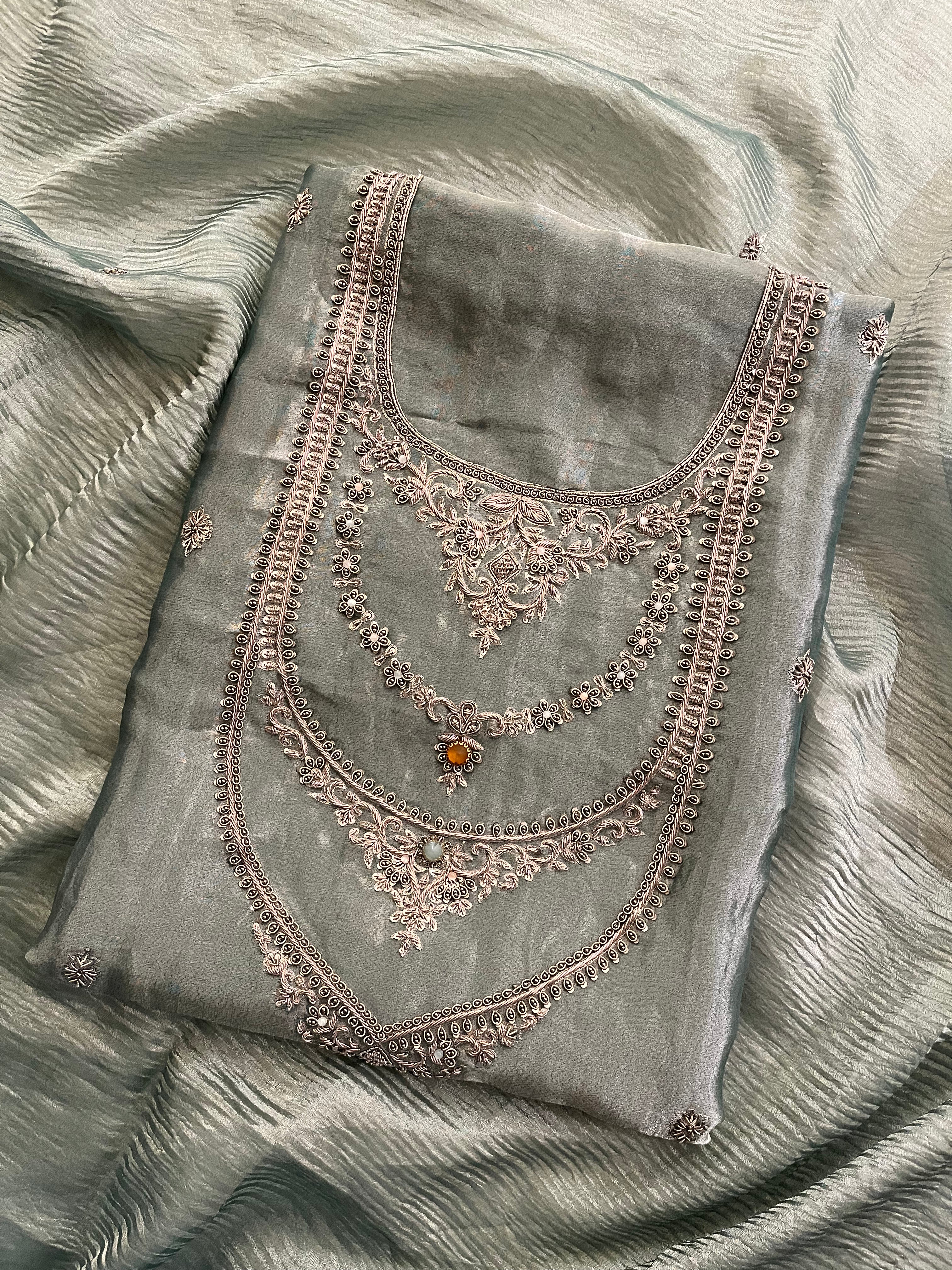 SAGE GREY EMBROIDERED UNSTITCHED SUIT