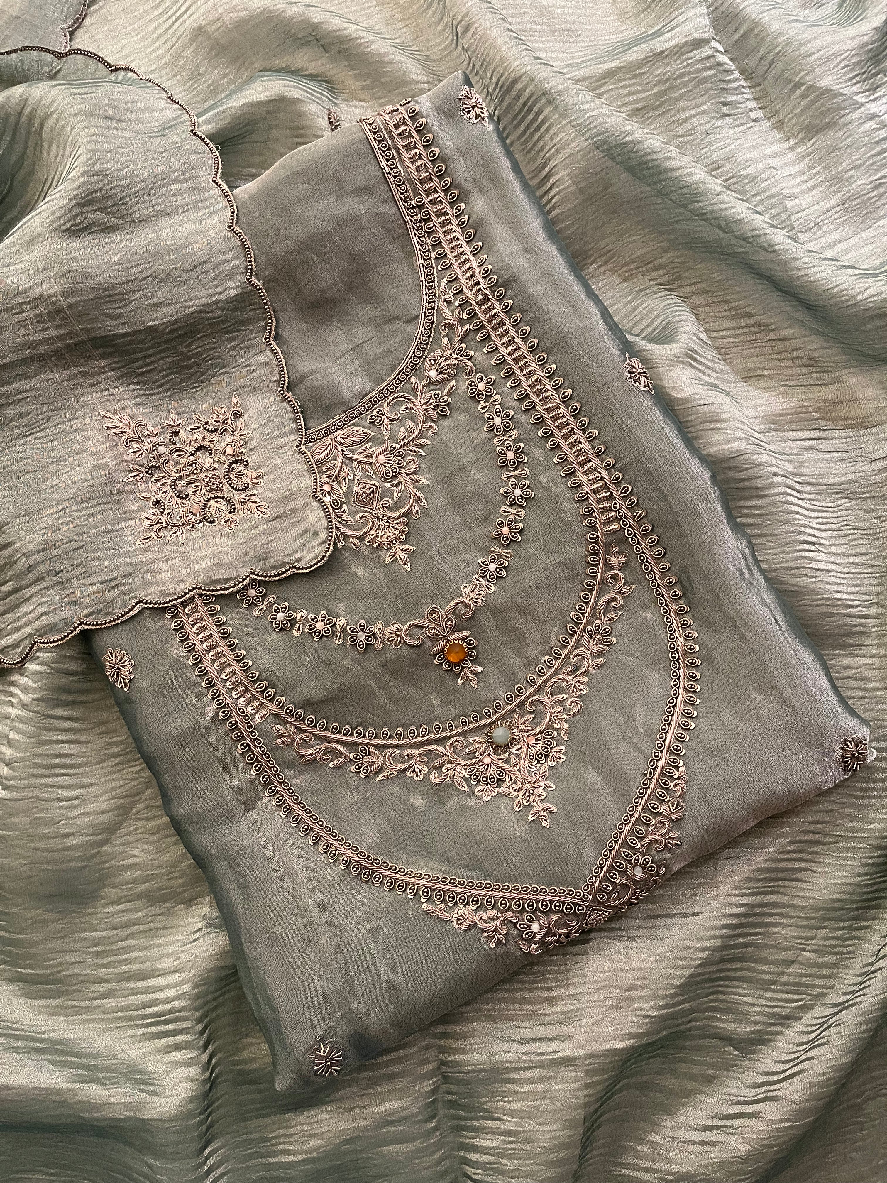 SAGE GREY EMBROIDERED UNSTITCHED SUIT